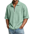 Men's Waffle-Weave Short-Sleeved Shirts Summer Solid Color Lapel Polo Shirt T-Shirt Beach Style Tops