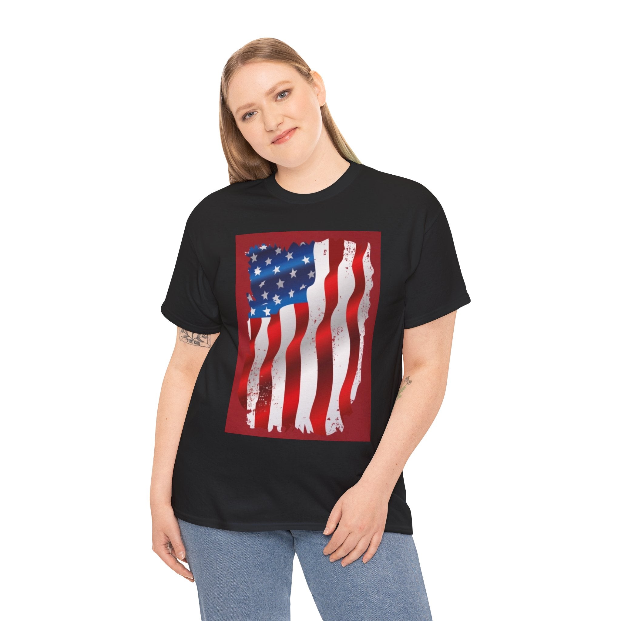 American Flag Graphic Tee — Distressed Wavy Stars & Stripes