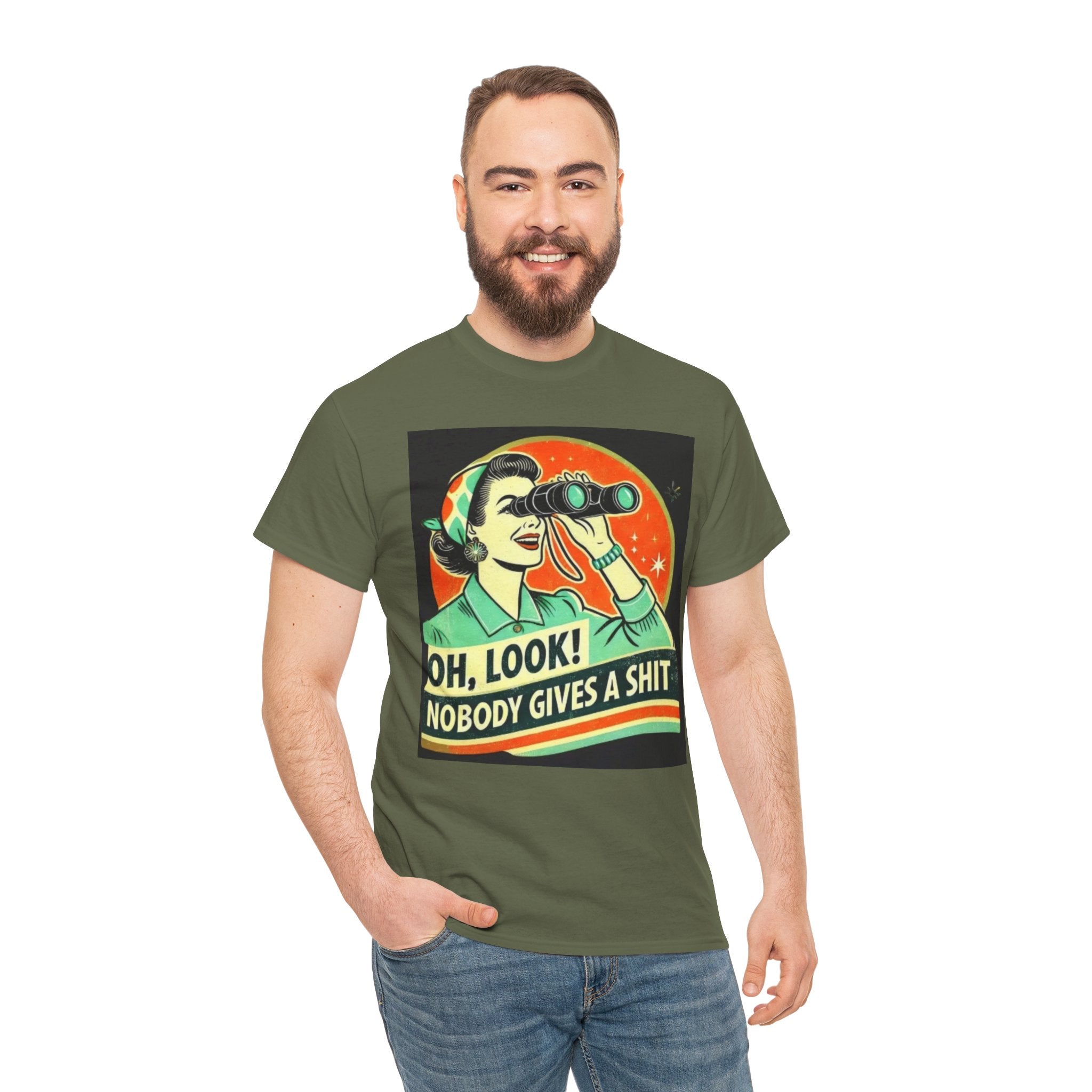 Graphic Tee — "Oh, Look! Nobody Gives a Shit" Retro Binoculars Design