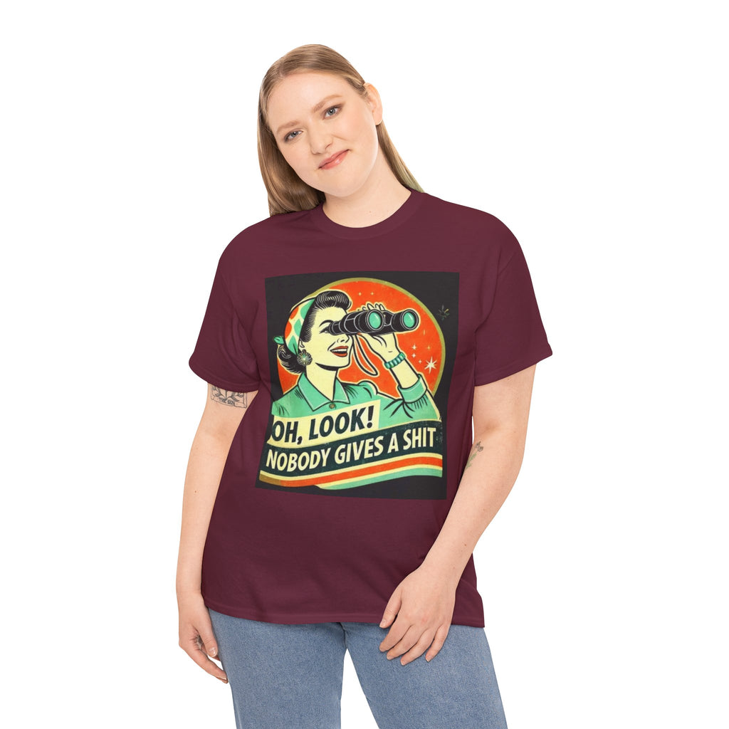 Graphic Tee — "Oh, Look! Nobody Gives a Shit" Retro Binoculars Design