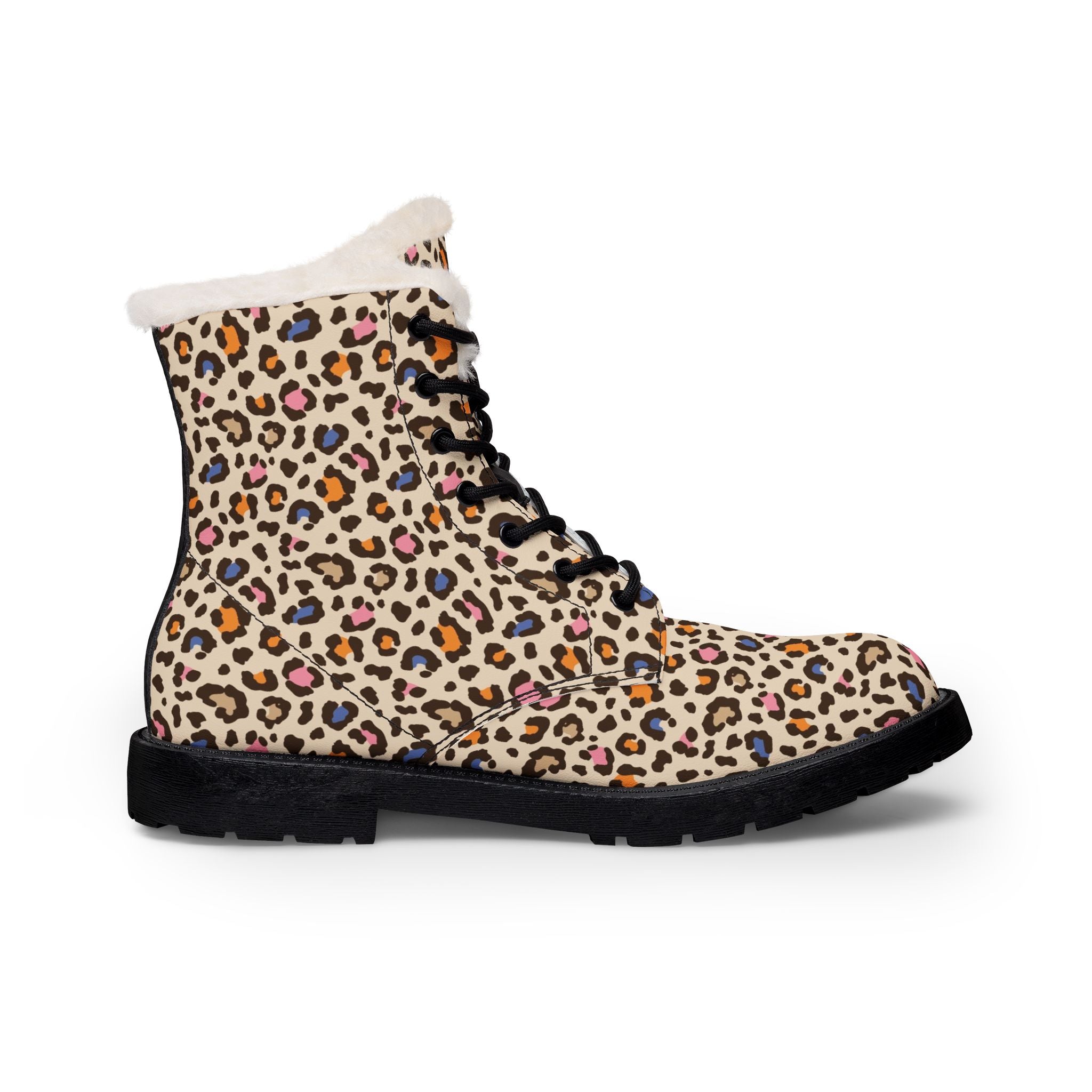 Leopard Print Fur-Lined Leather Boots — Women's Warm Winter Ankle Boots