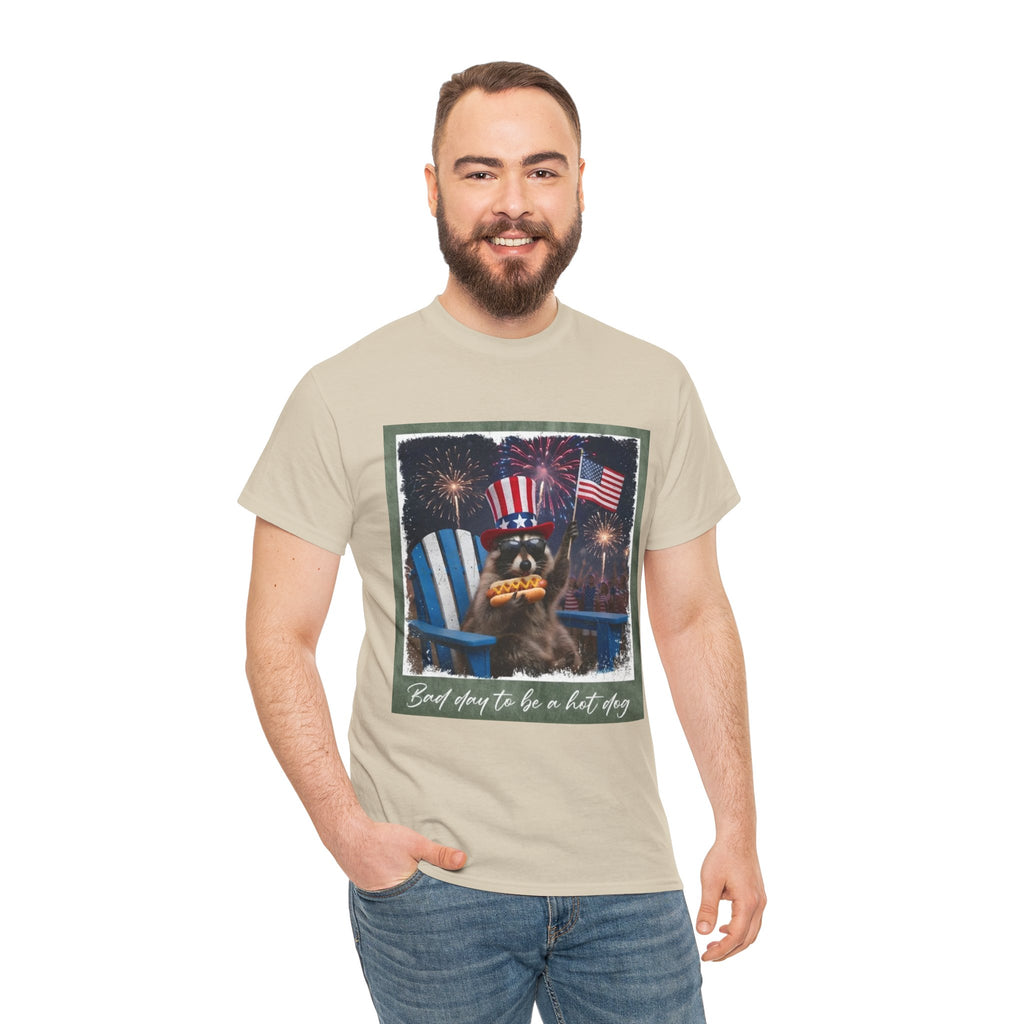 Patriotic Uncle Sam Bear T-Shirt — 'God Spares Us to Be a Hot Dog' 4th of July Tee
