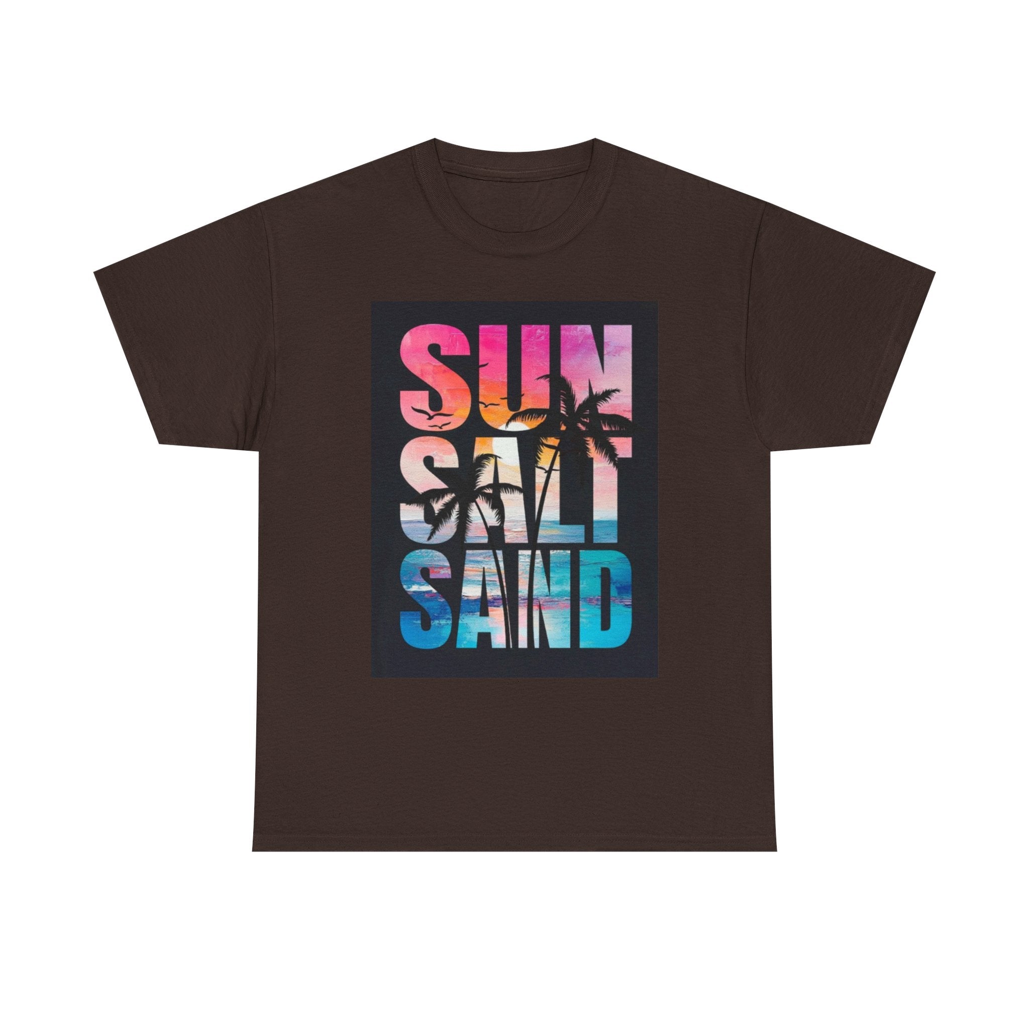 Sun Salt Sand Beach T-Shirt — Tropical Palm Sunset Graphic Tee