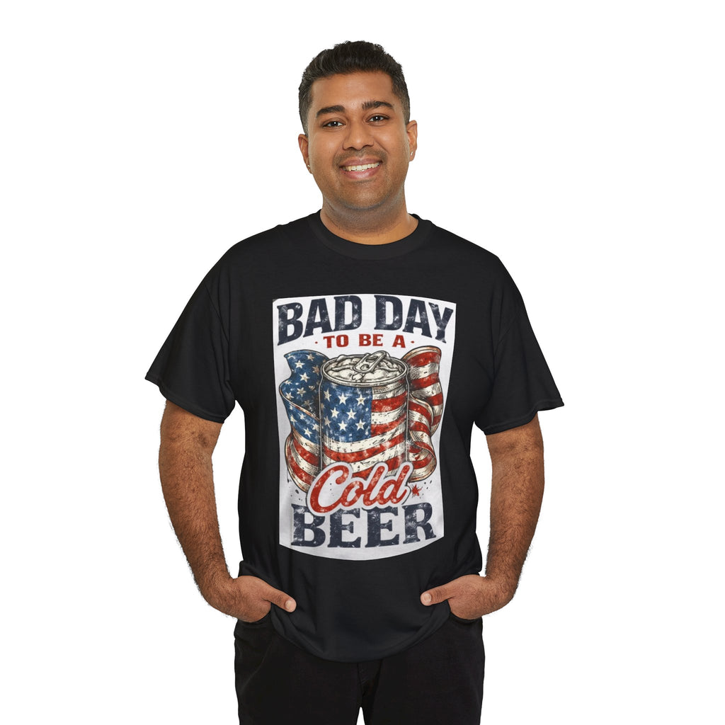 Bad Day to Be a Cold Beer T-Shirt — American Flag Beer Can Graphic Tee