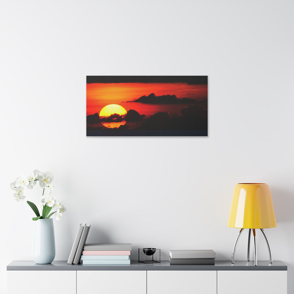 Sunset Ocean Canvas Print — Dramatic Red Sunset Wall Art