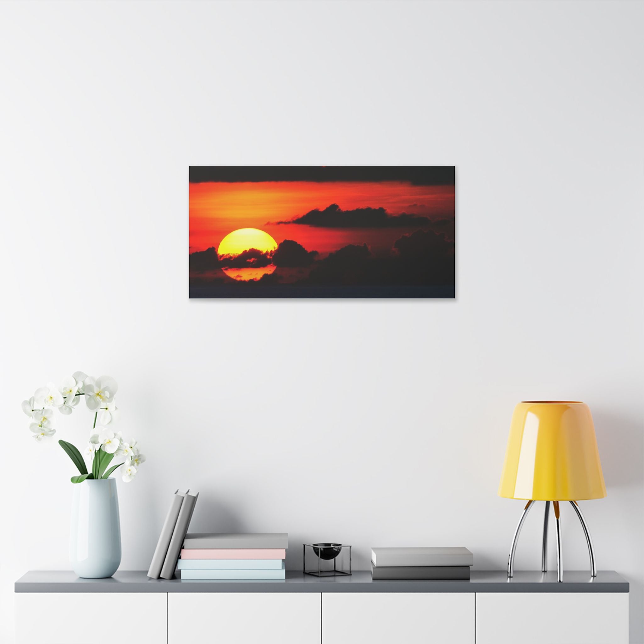 Sunset Ocean Canvas Print — Dramatic Red Sunset Wall Art