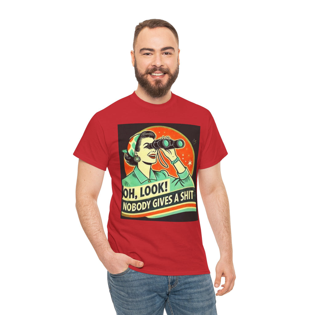 Graphic Tee — "Oh, Look! Nobody Gives a Shit" Retro Binoculars Design