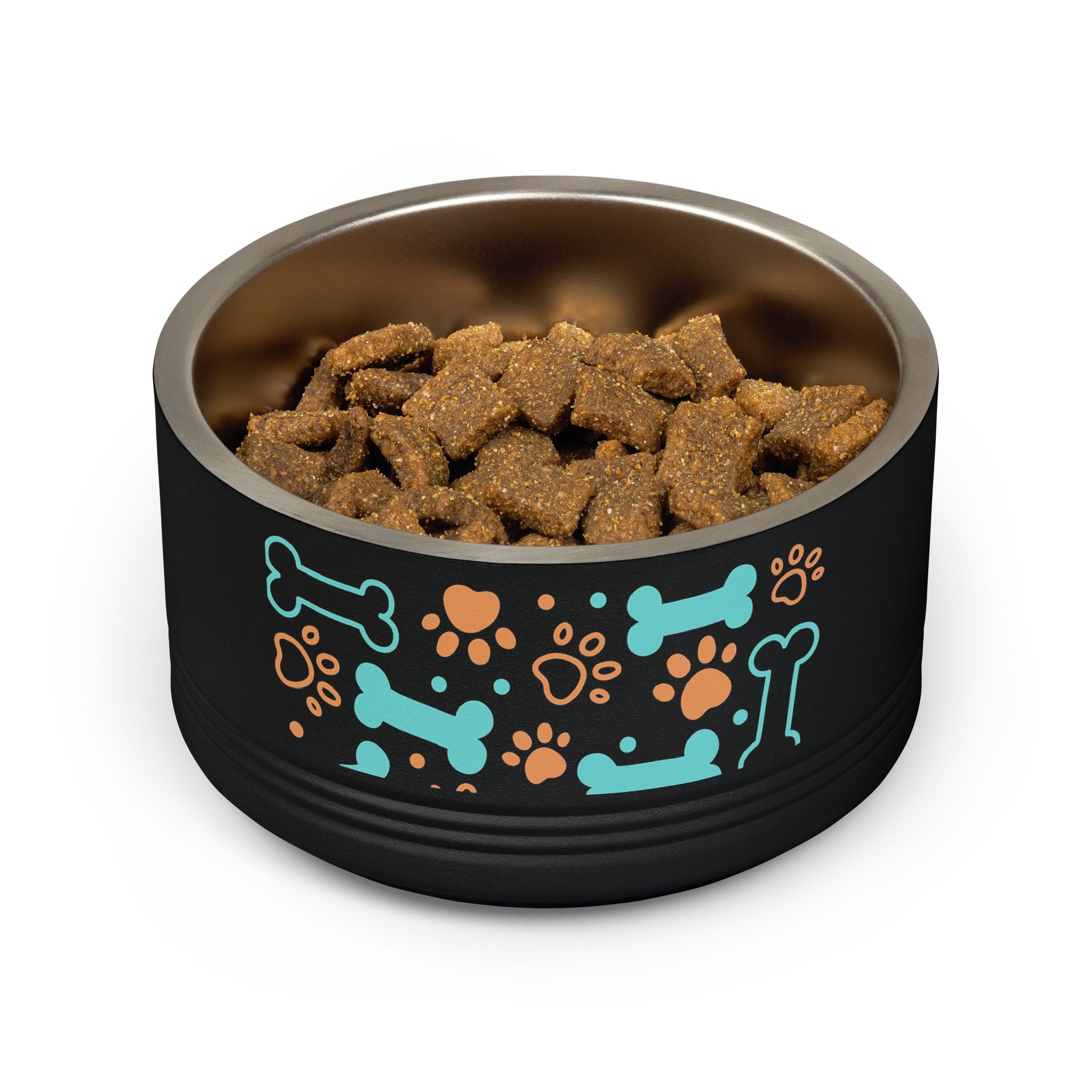 Dog Bone & Paw Print Pet Bowl — 18oz Stainless Steel Dog Food Dish