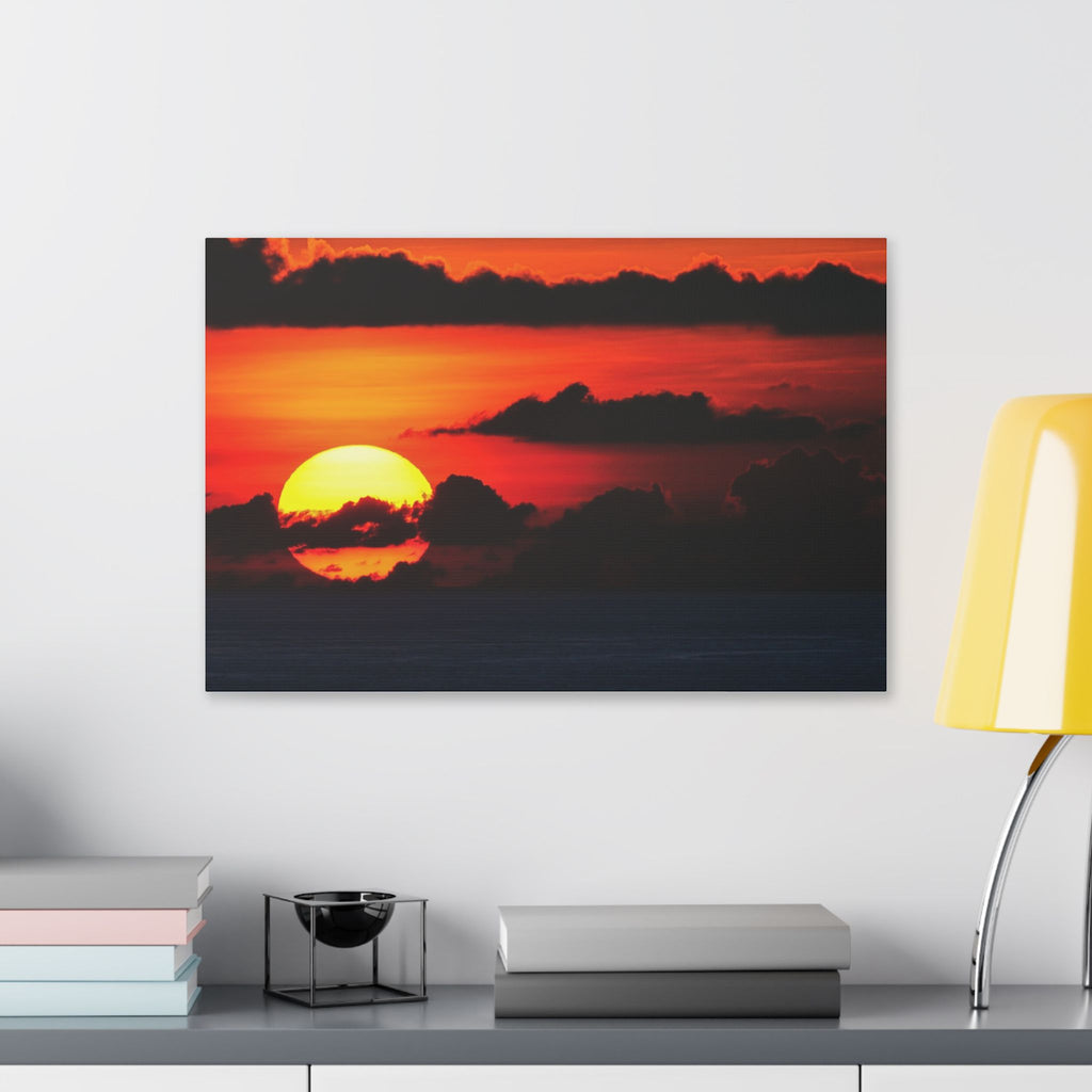Sunset Ocean Canvas Print — Dramatic Red Sunset Wall Art