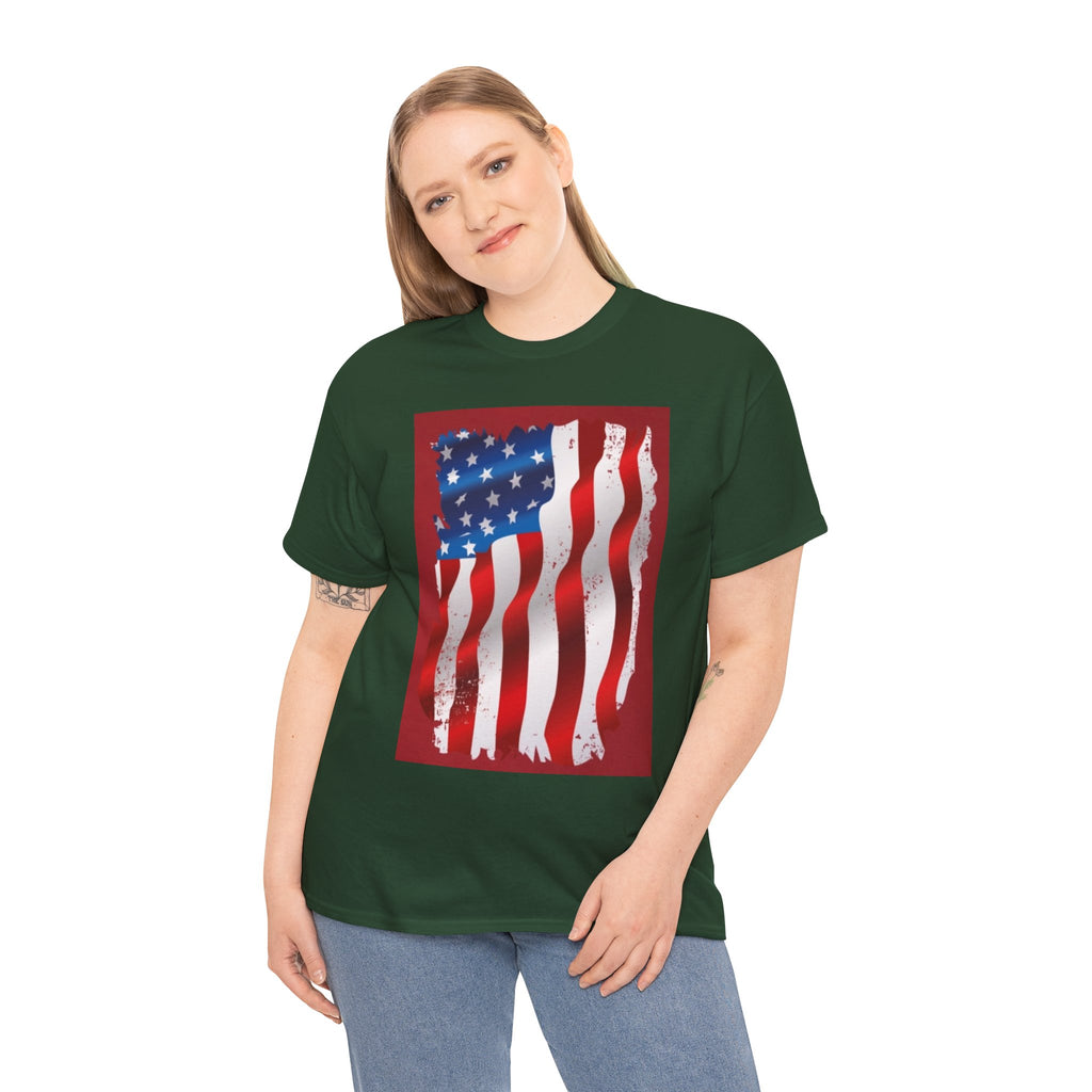 American Flag Graphic Tee — Distressed Wavy Stars & Stripes