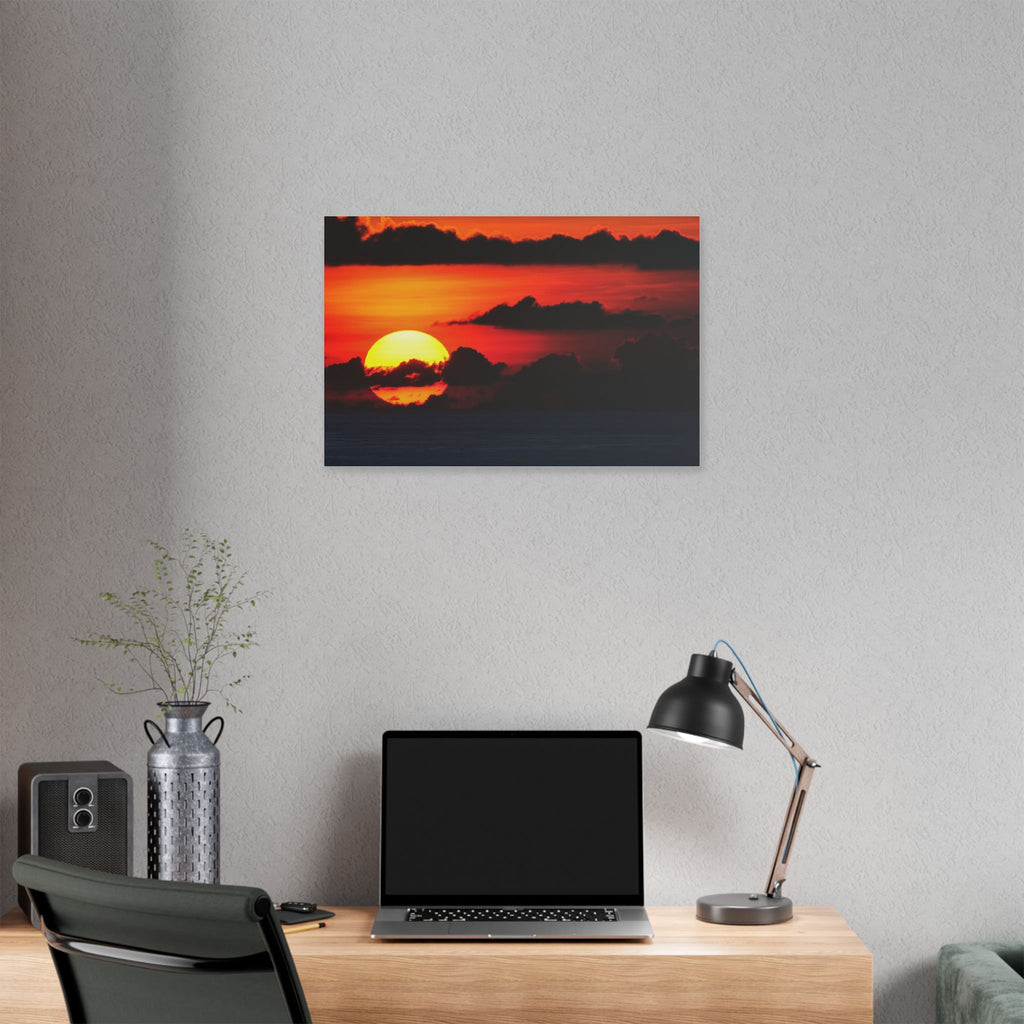Sunset Ocean Canvas Print — Dramatic Red Sunset Wall Art