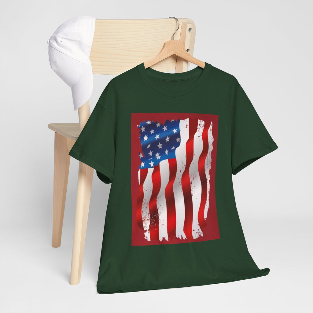 American Flag Graphic Tee — Distressed Wavy Stars & Stripes