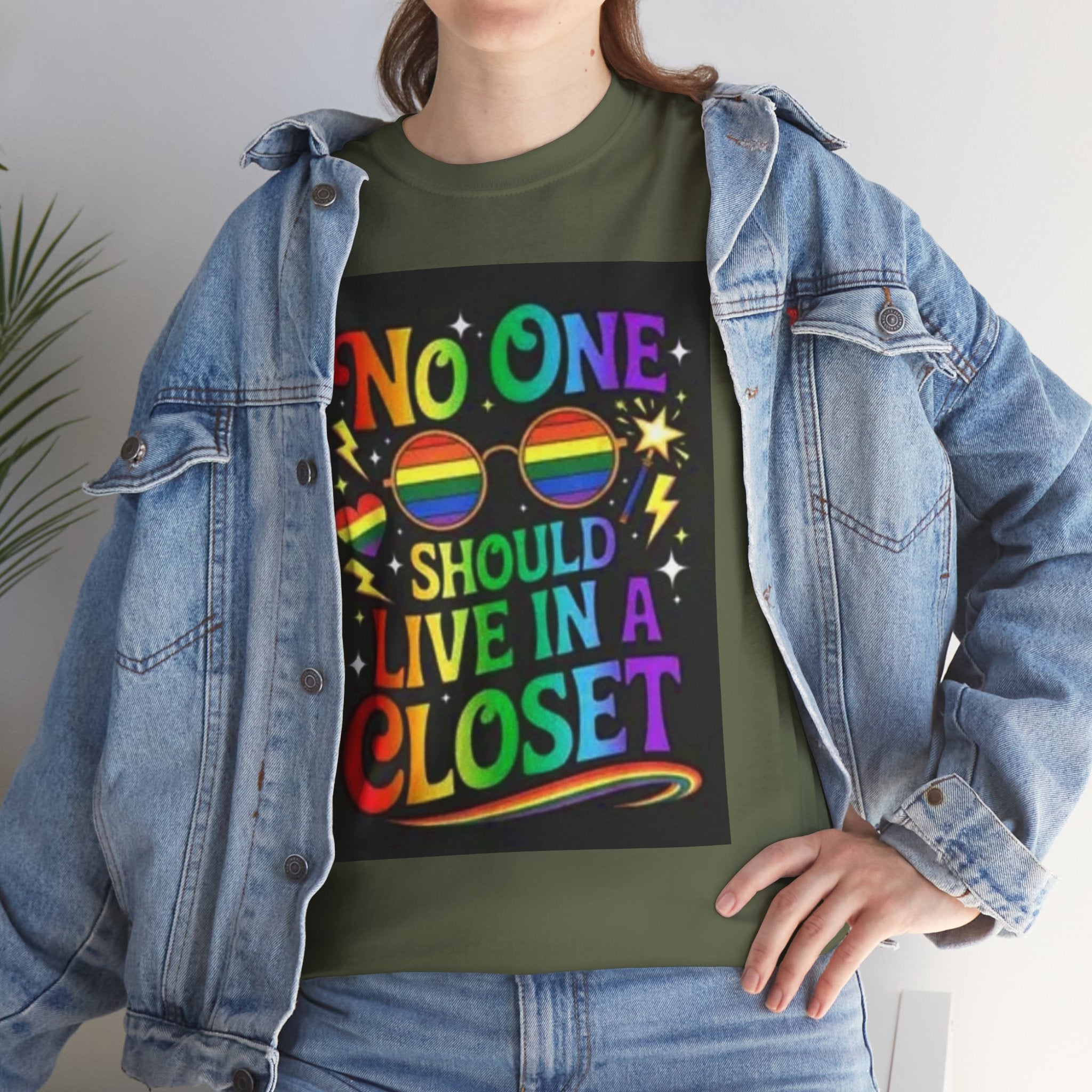 T‑Shirt — "No One Should Live in a Closet" Rainbow Pride Tee