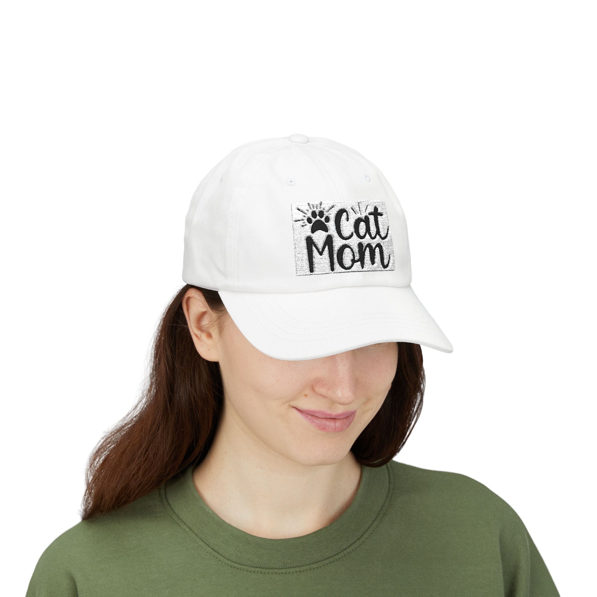 Cat Mom Dad Cap – White Embroidered Cat Mom Baseball Hat