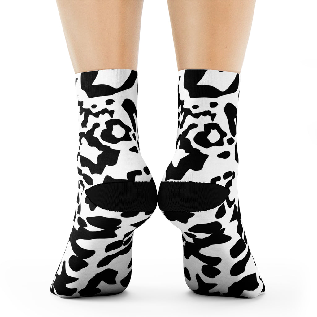 Monochrome Leopard Print Crew Socks — Black & White Animal Pattern