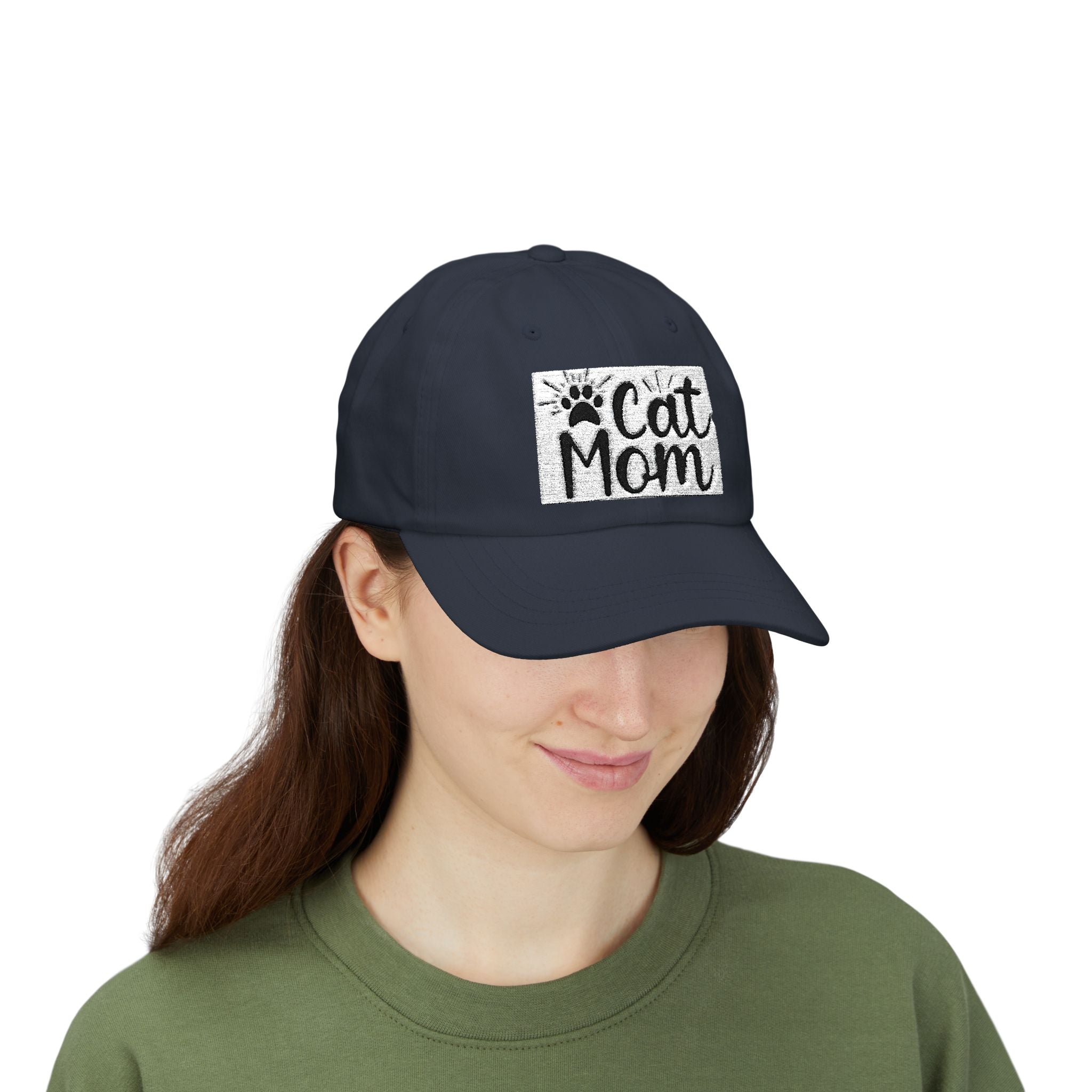 Cat Mom Dad Cap – White Embroidered Cat Mom Baseball Hat