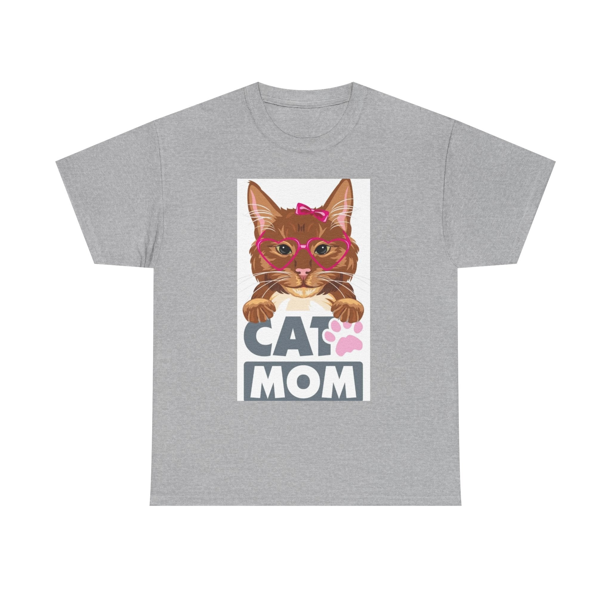 Cat Mom T-Shirt — Cute Cat Face Graphic Tee with "CAT MOM" Paw Print