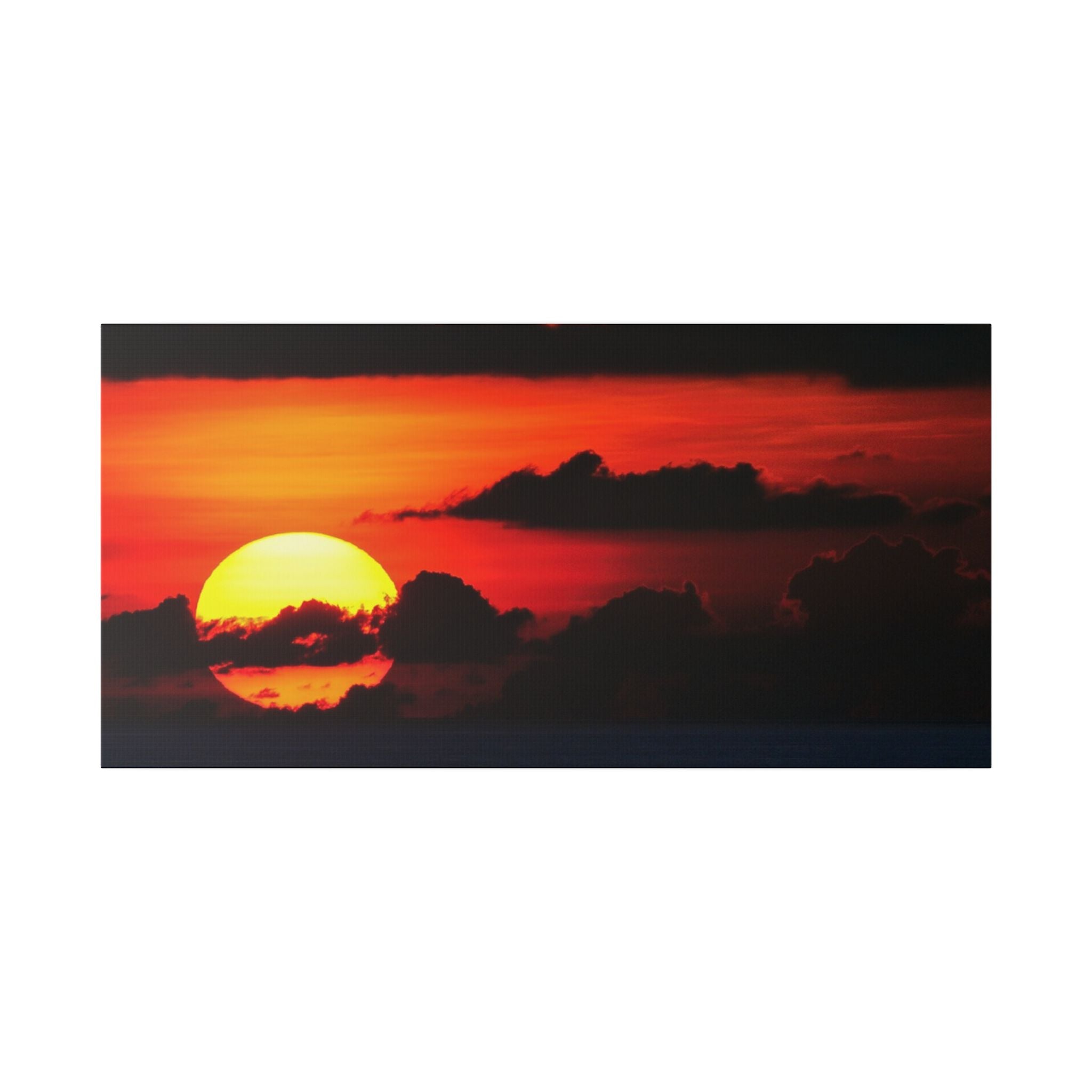 Sunset Ocean Canvas Print — Dramatic Red Sunset Wall Art
