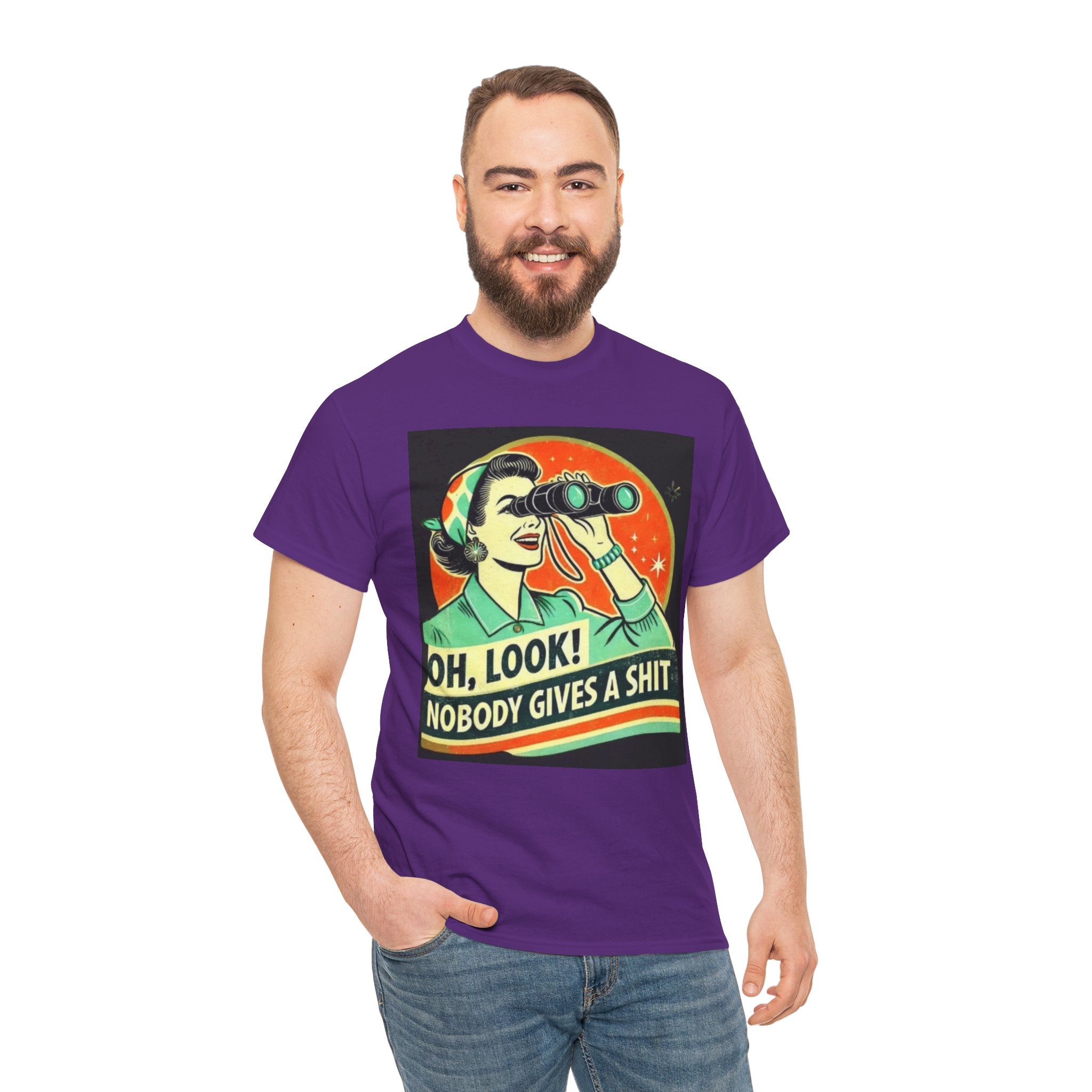 Graphic Tee — "Oh, Look! Nobody Gives a Shit" Retro Binoculars Design