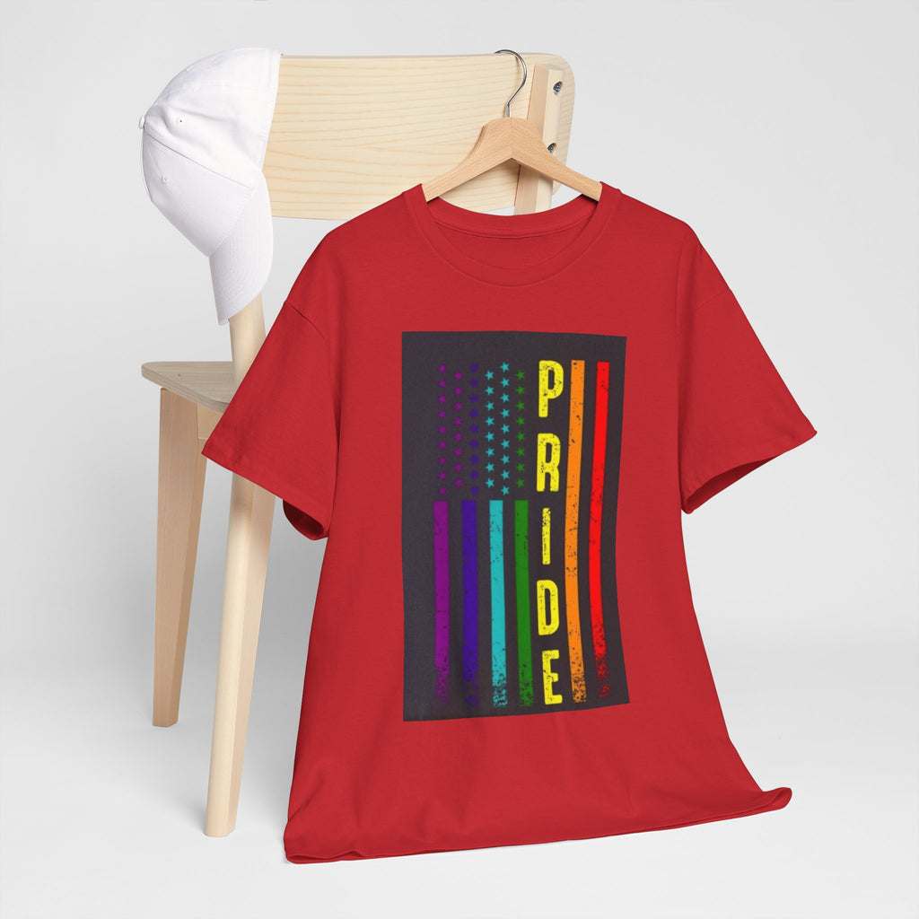 Pride Rainbow Flag Tee — Vertical "PRIDE" Graphic T-Shirt