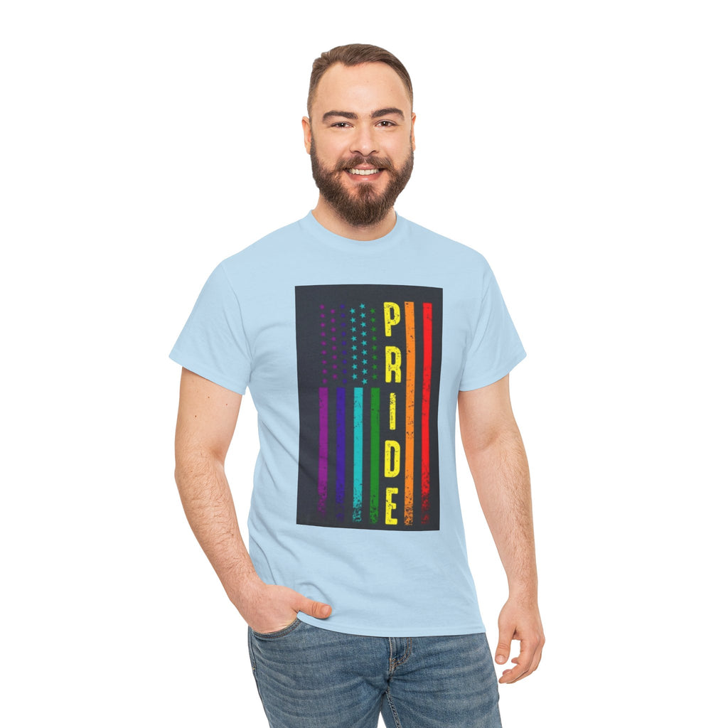 Pride Rainbow Flag Tee — Vertical "PRIDE" Graphic T-Shirt
