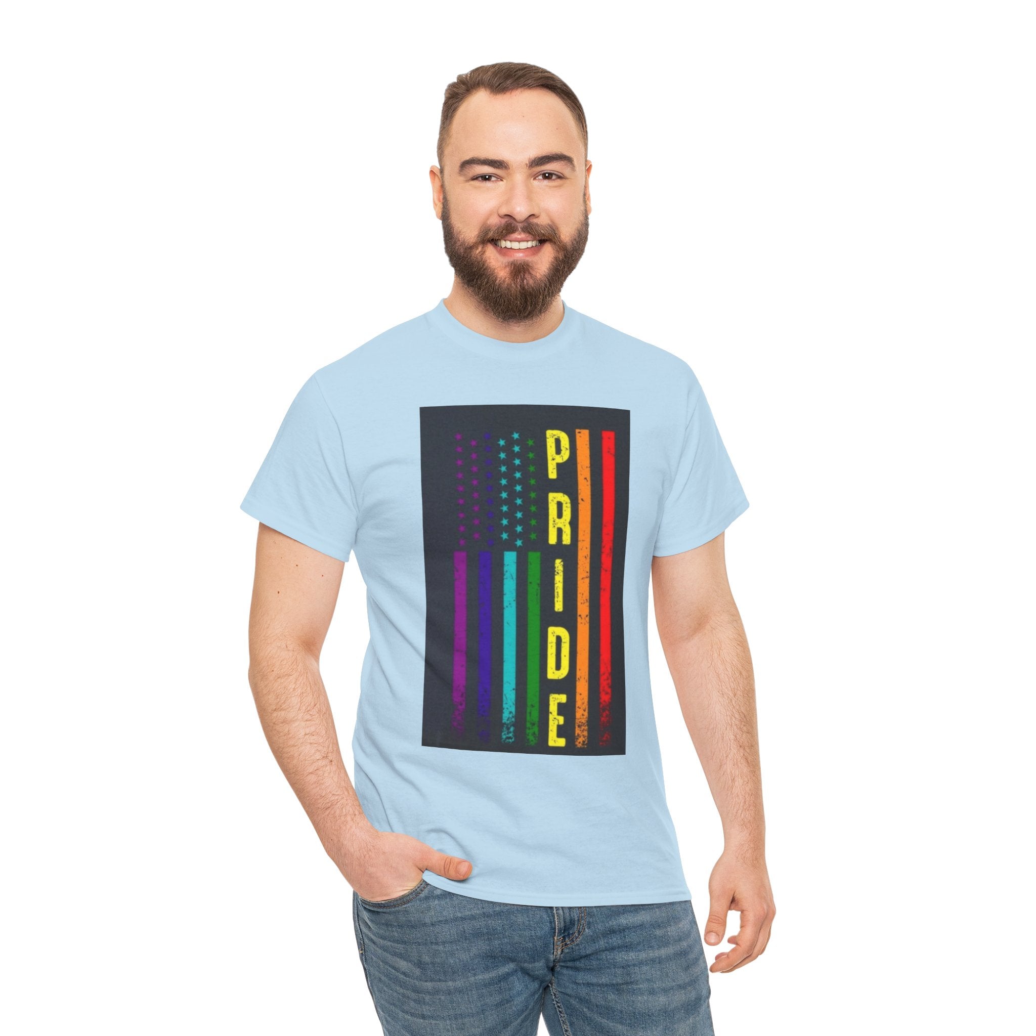 Pride Rainbow Flag Tee — Vertical "PRIDE" Graphic T-Shirt