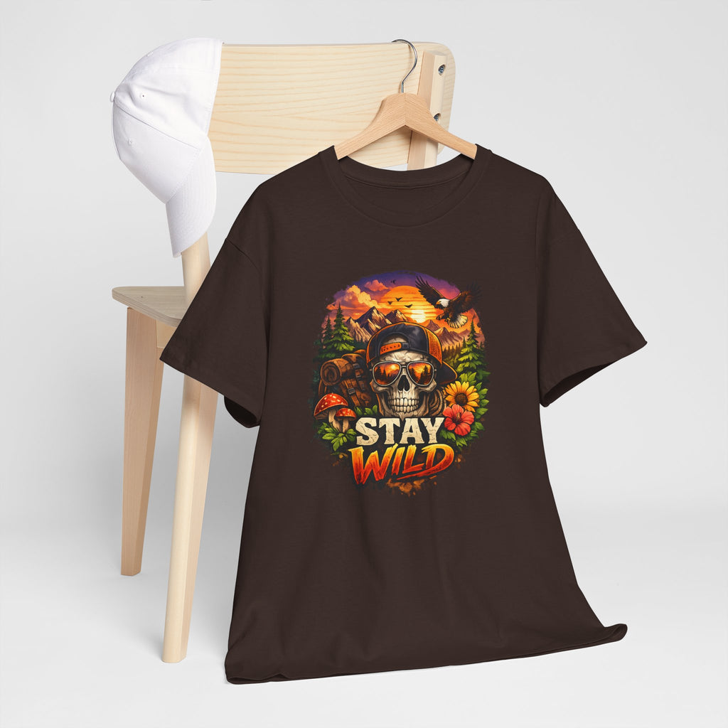 Stay Wild Skull Tee — Vintage Sunset Skull & Sunflower Graphic T-Shirt