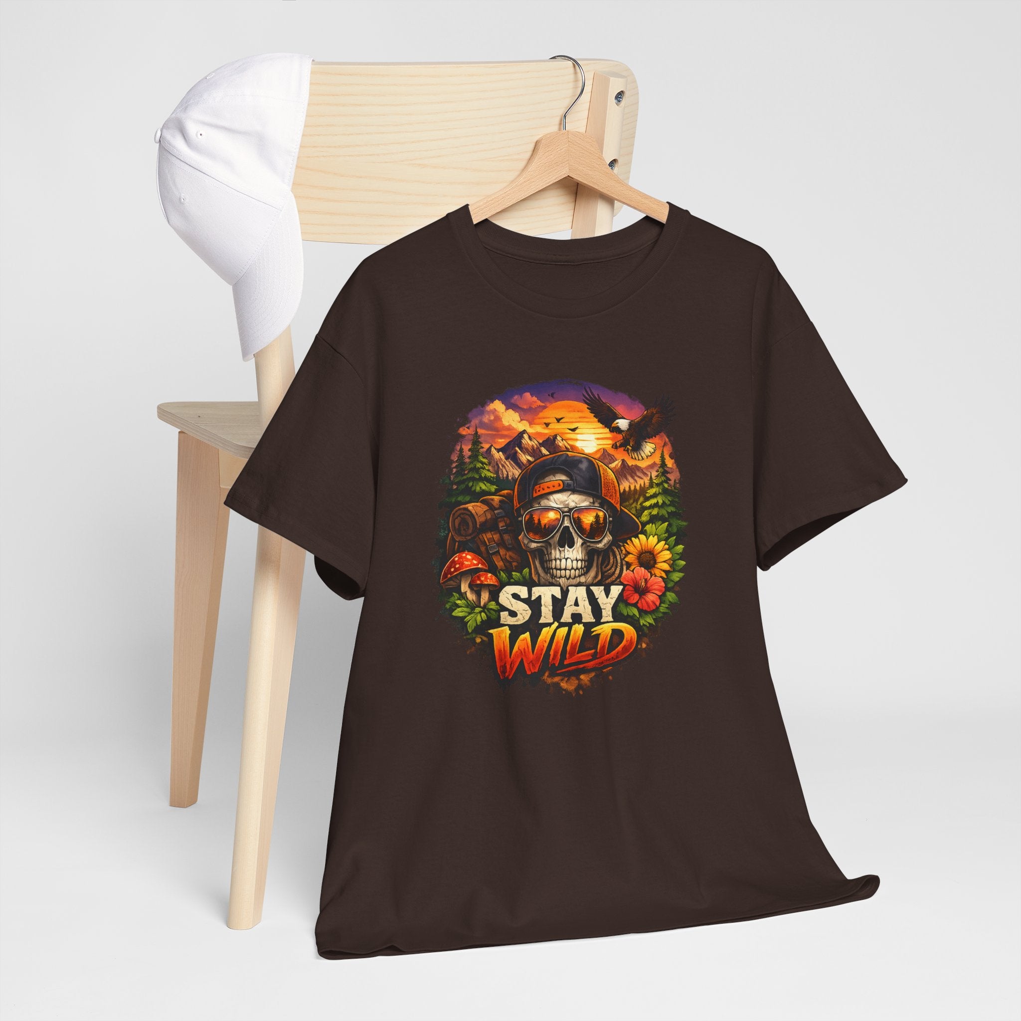 Stay Wild Skull Tee — Vintage Sunset Skull & Sunflower Graphic T-Shirt