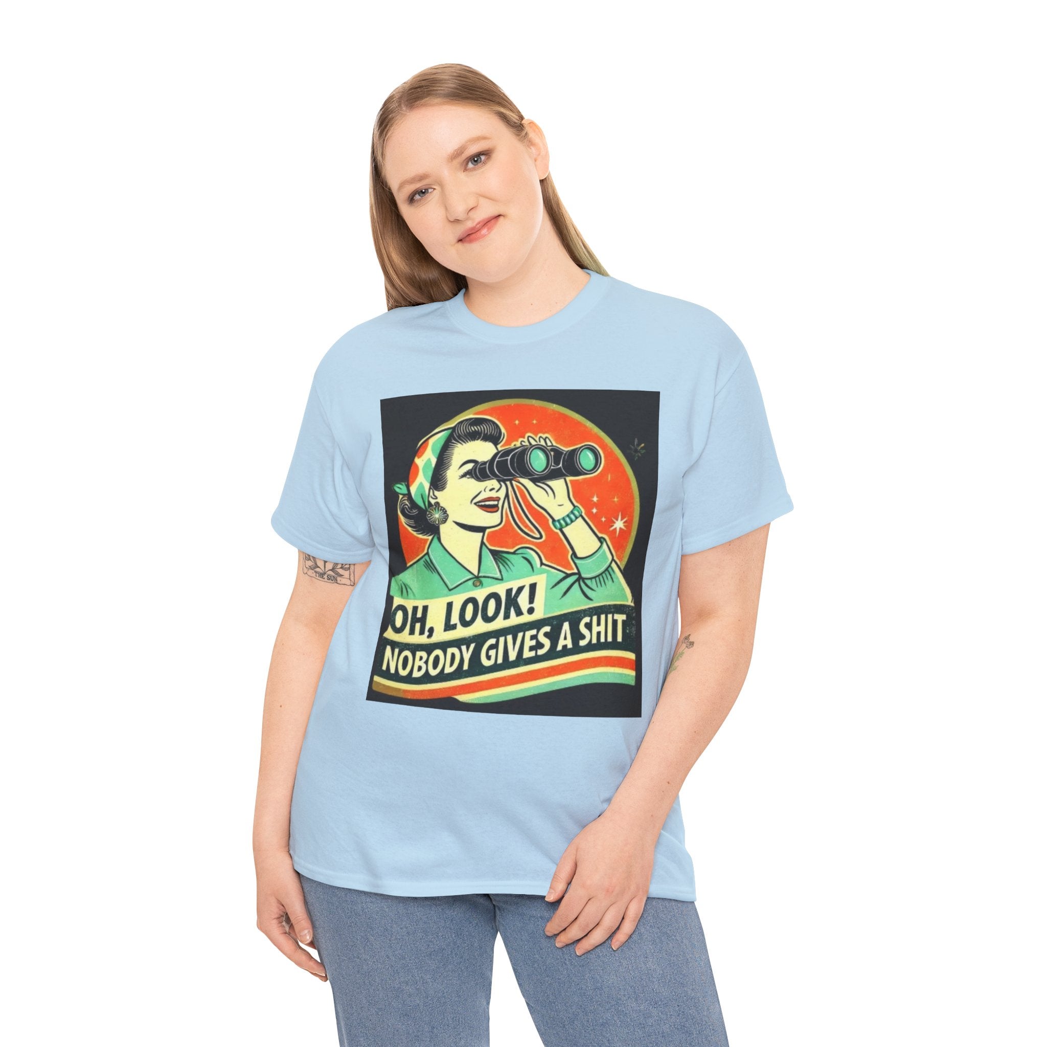 Graphic Tee — "Oh, Look! Nobody Gives a Shit" Retro Binoculars Design