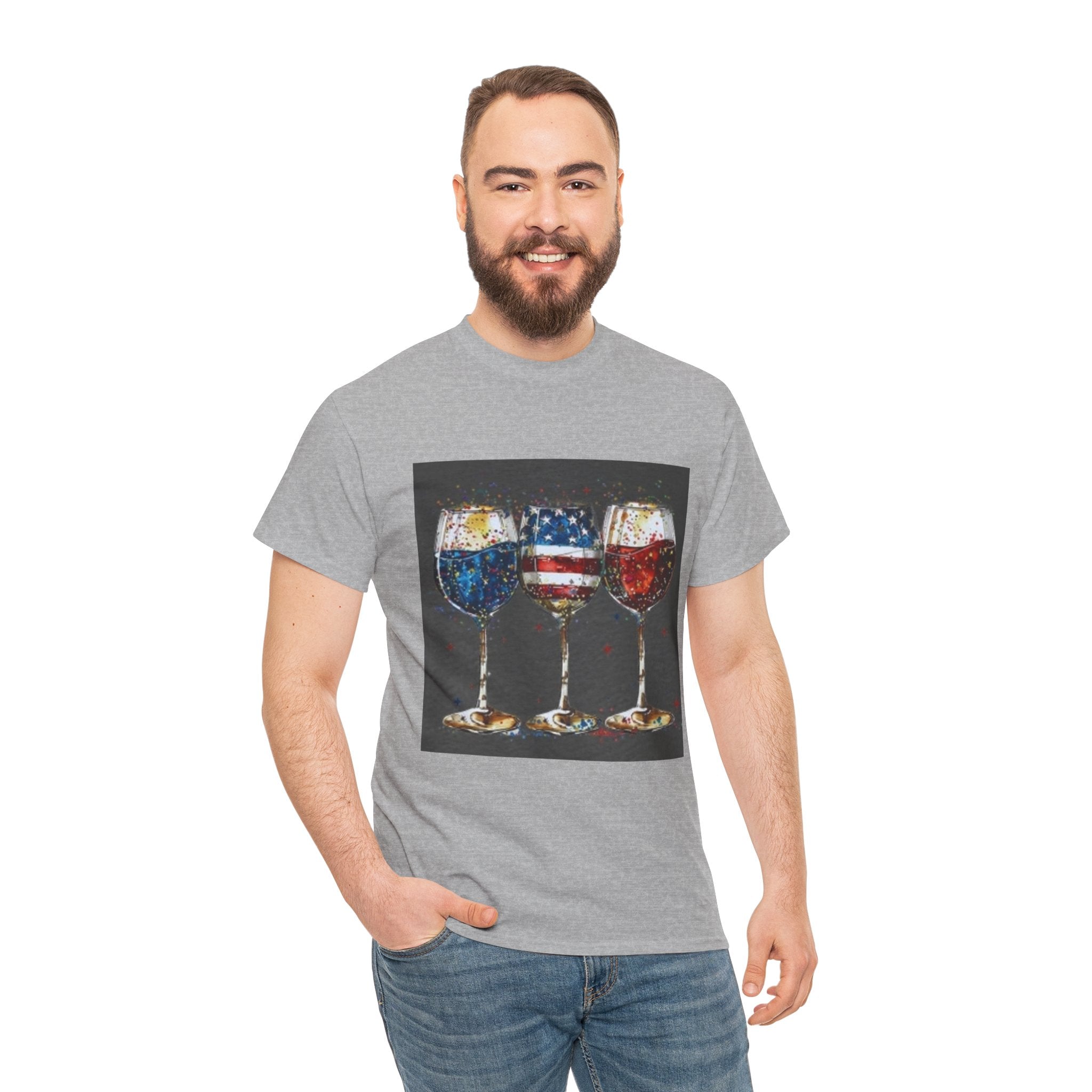Wine Glasses with American Flag Design Tee