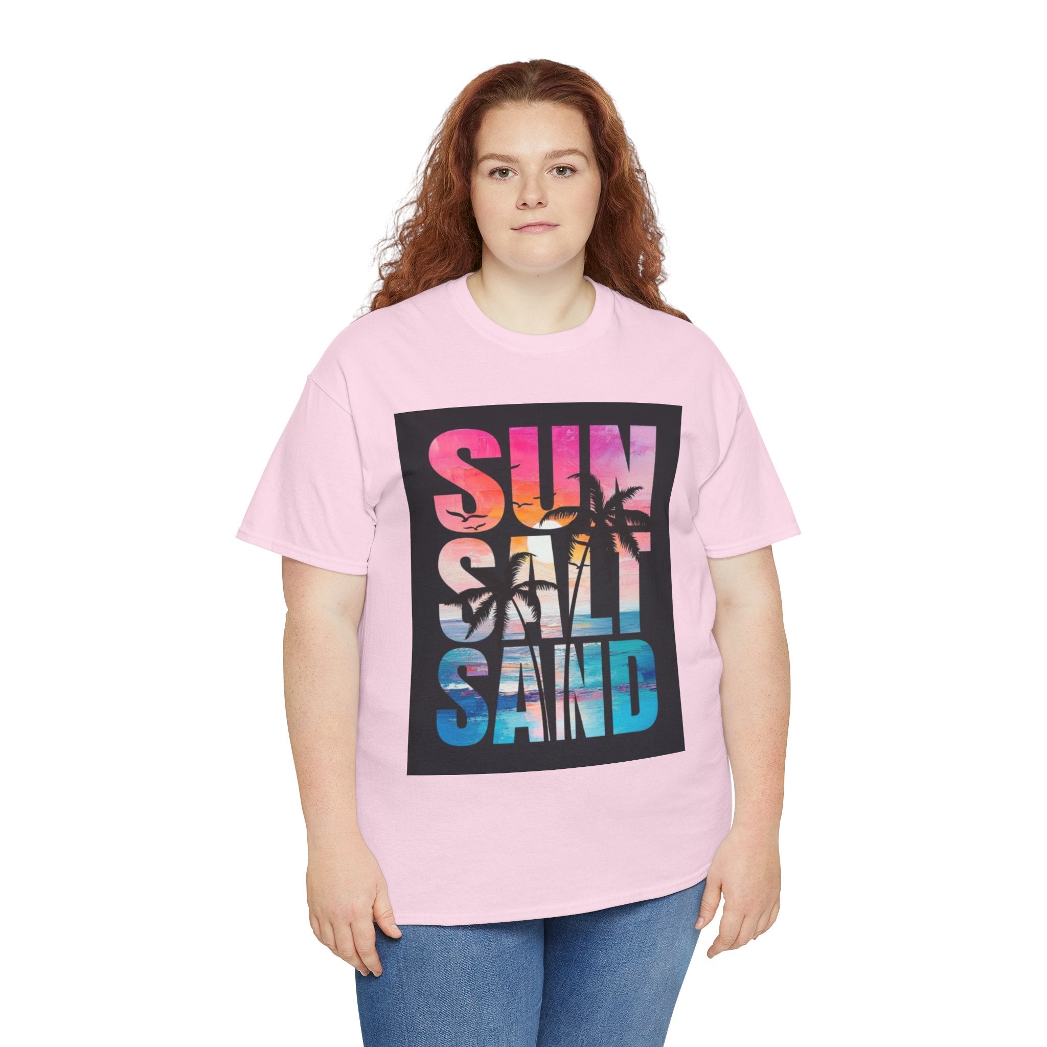 Sun Salt Sand Beach T-Shirt — Tropical Palm Sunset Graphic Tee