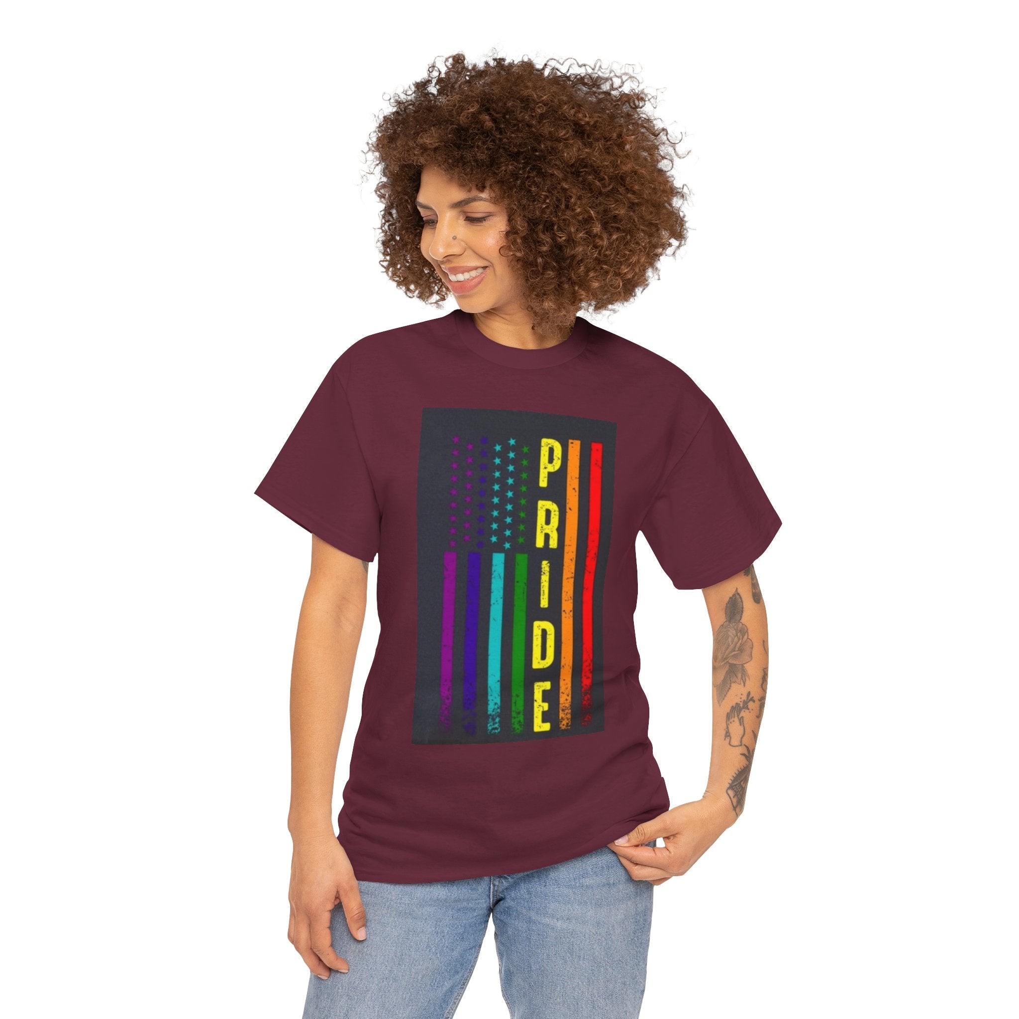 Pride Rainbow Flag Tee — Vertical "PRIDE" Graphic T-Shirt