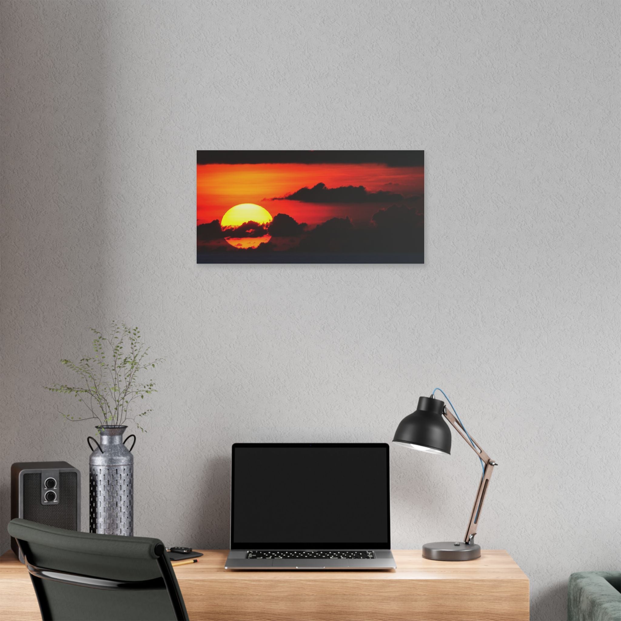 Sunset Ocean Canvas Print — Dramatic Red Sunset Wall Art