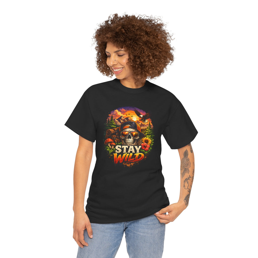 Stay Wild Skull Tee — Vintage Sunset Skull & Sunflower Graphic T-Shirt