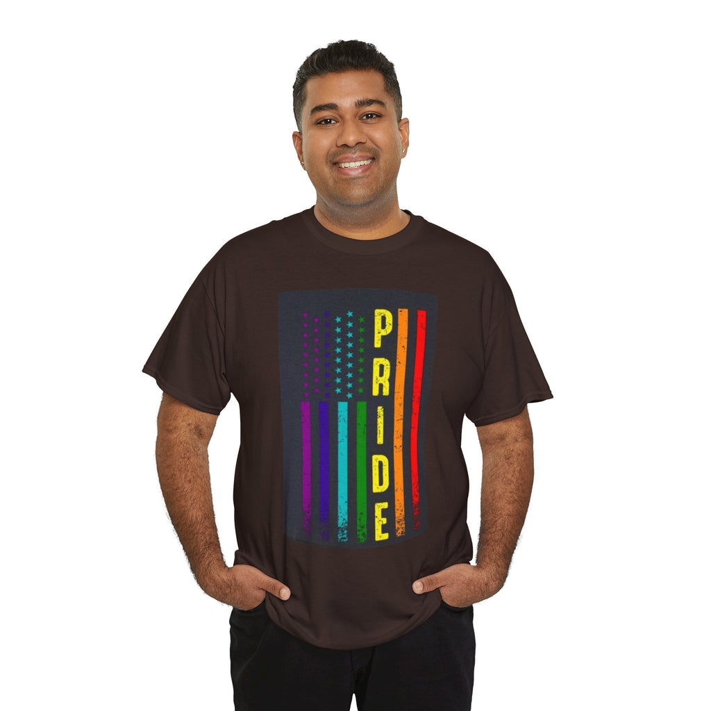 Pride Rainbow Flag Tee — Vertical "PRIDE" Graphic T-Shirt