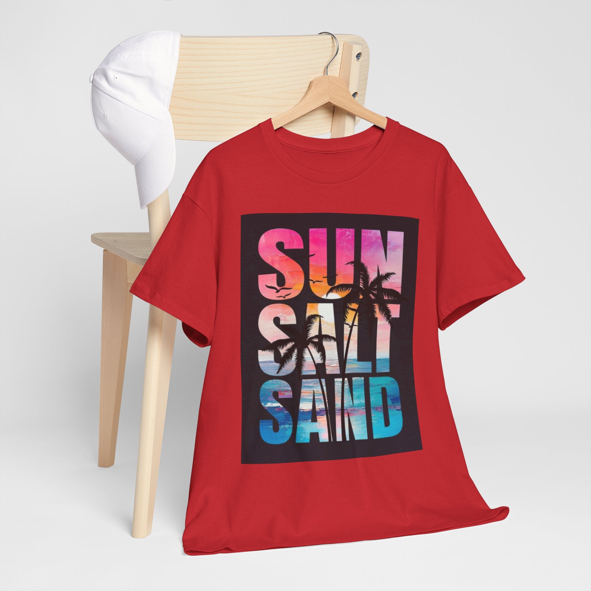 Sun Salt Sand Beach T-Shirt — Tropical Palm Sunset Graphic Tee