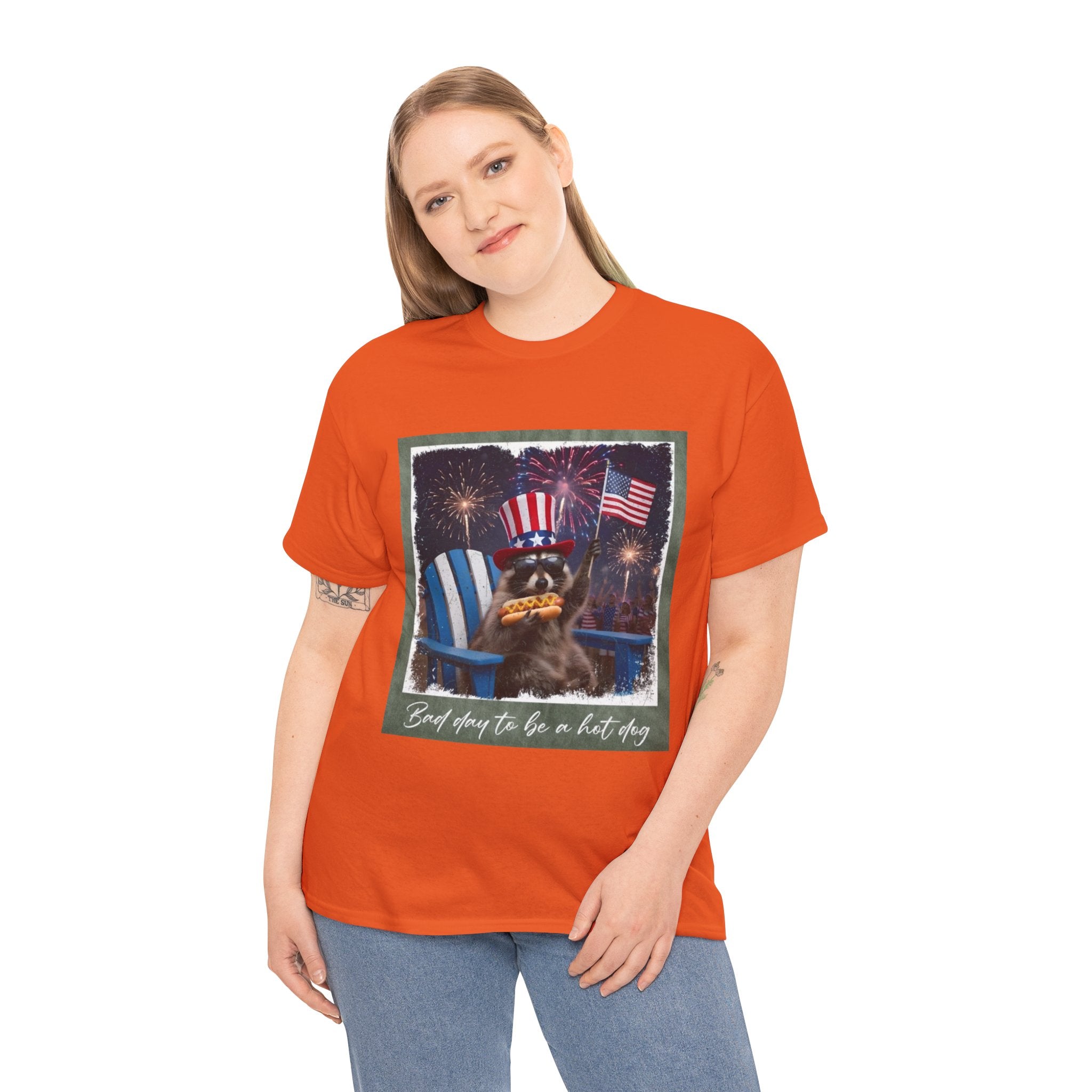 Patriotic Uncle Sam Bear T-Shirt — 'God Spares Us to Be a Hot Dog' 4th of July Tee
