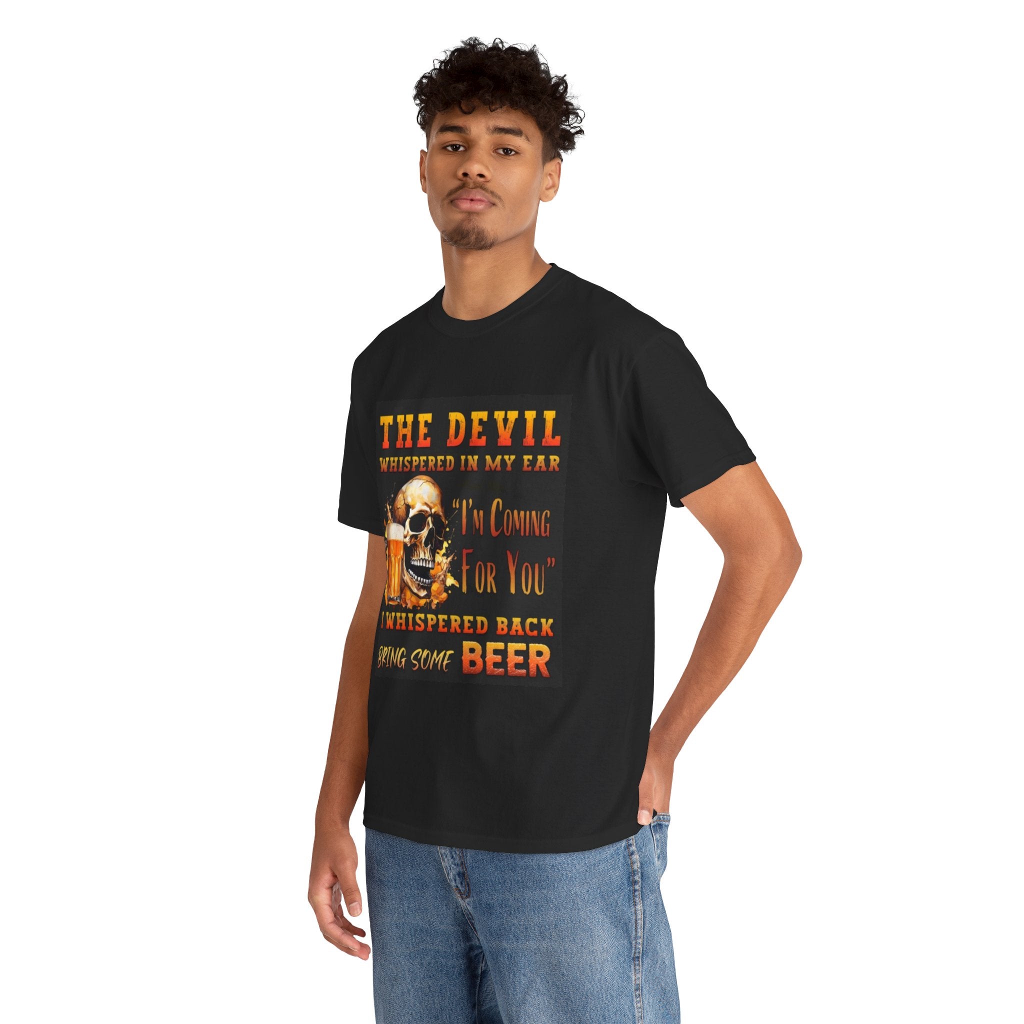Devil Whispered T-Shirt — “I’m Coming For You” Skull Beer Graphic Tee