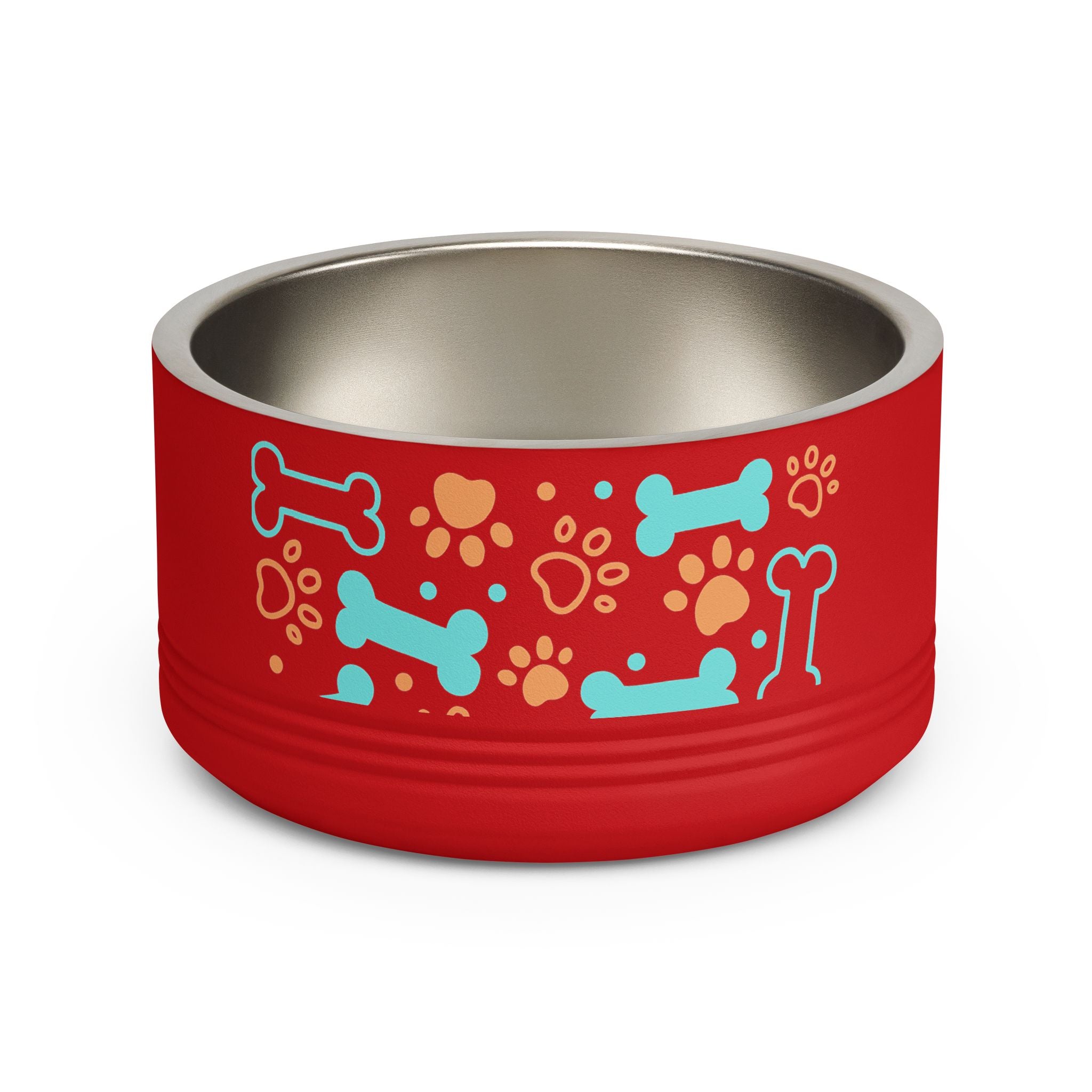 Dog Bone & Paw Print Pet Bowl — 18oz Stainless Steel Dog Food Dish