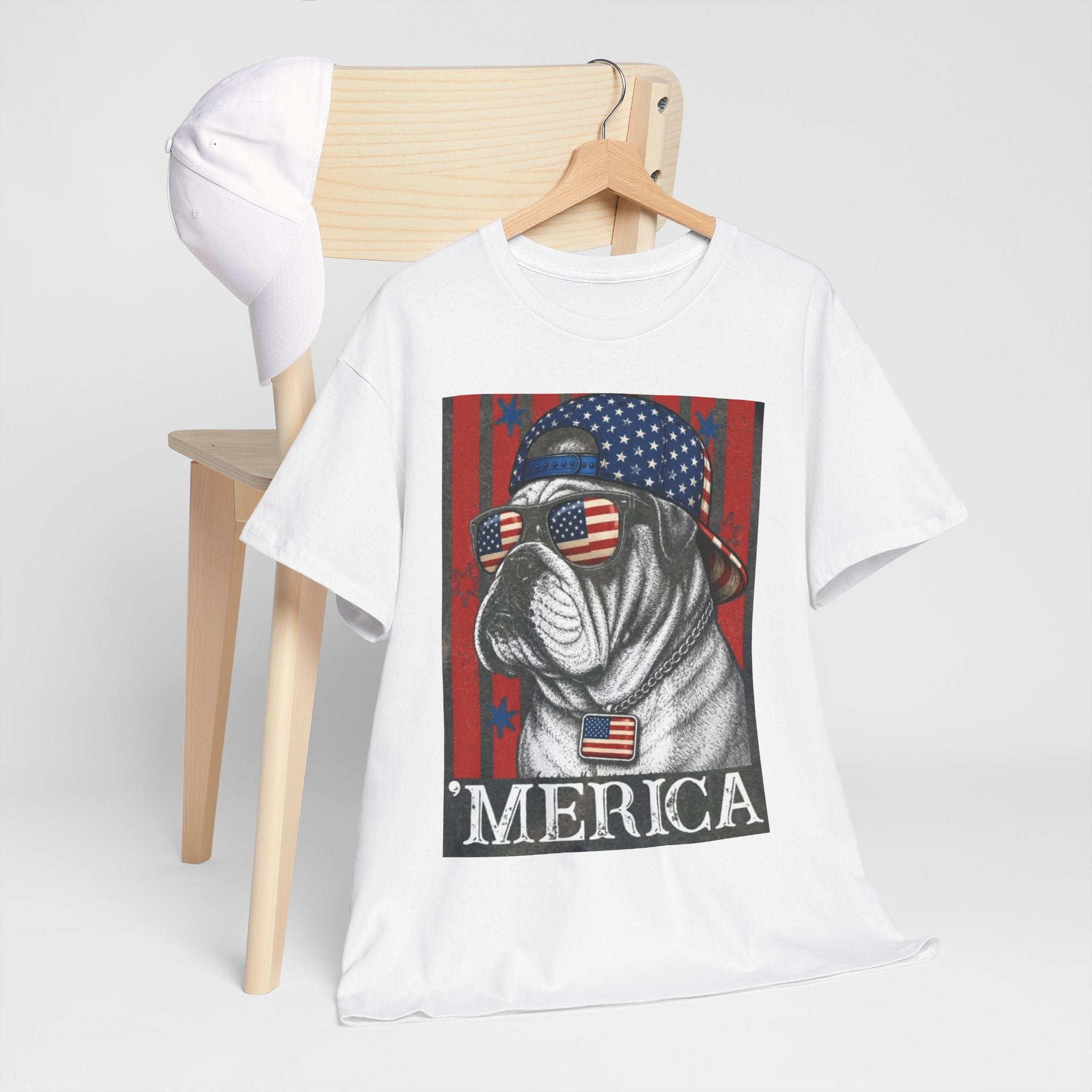 'Merica Bulldog T-Shirt — Patriotic American Flag Tee for Fourth of July