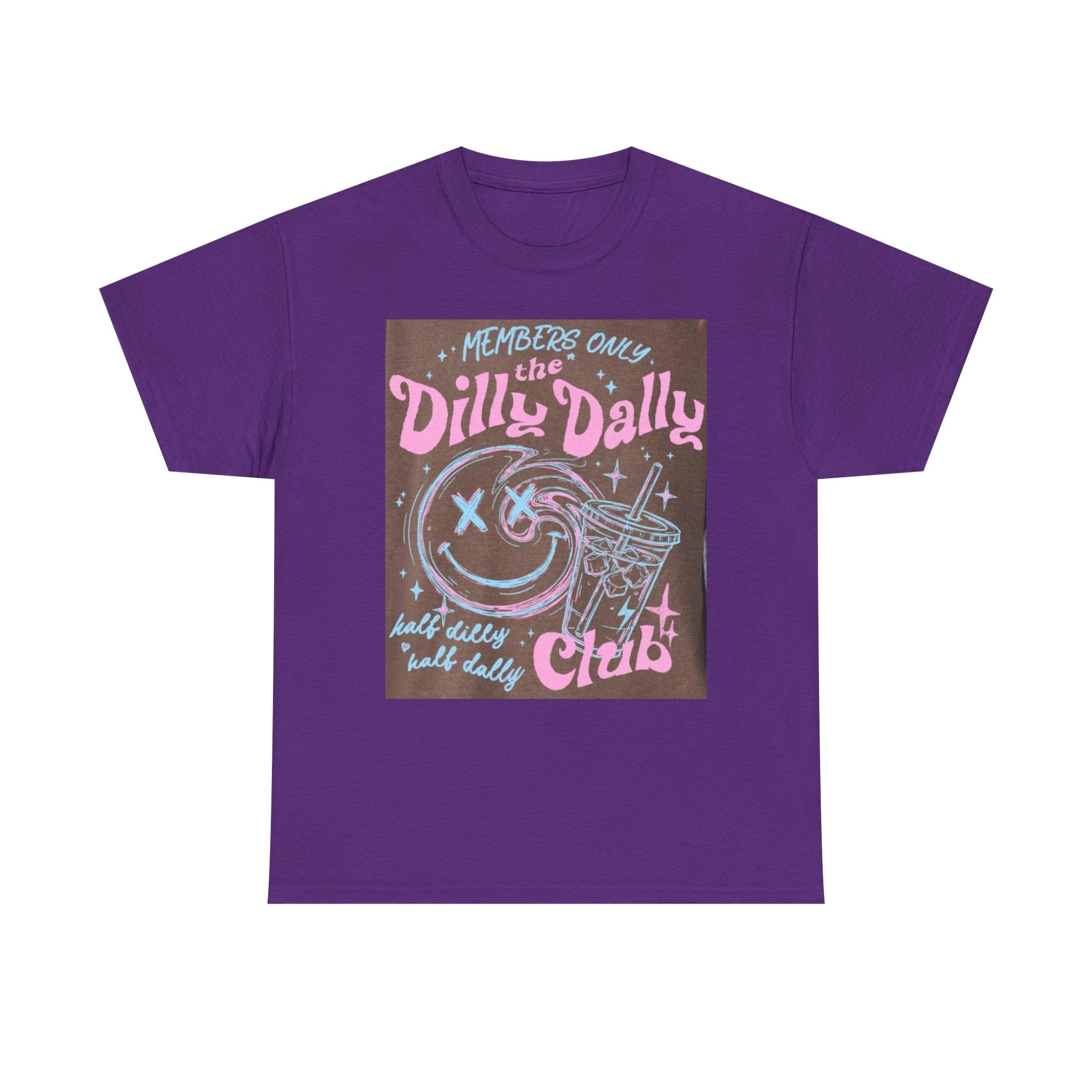 Dilly Dally Club Graphic Tee — Retro Pastel Drink & Moon Design
