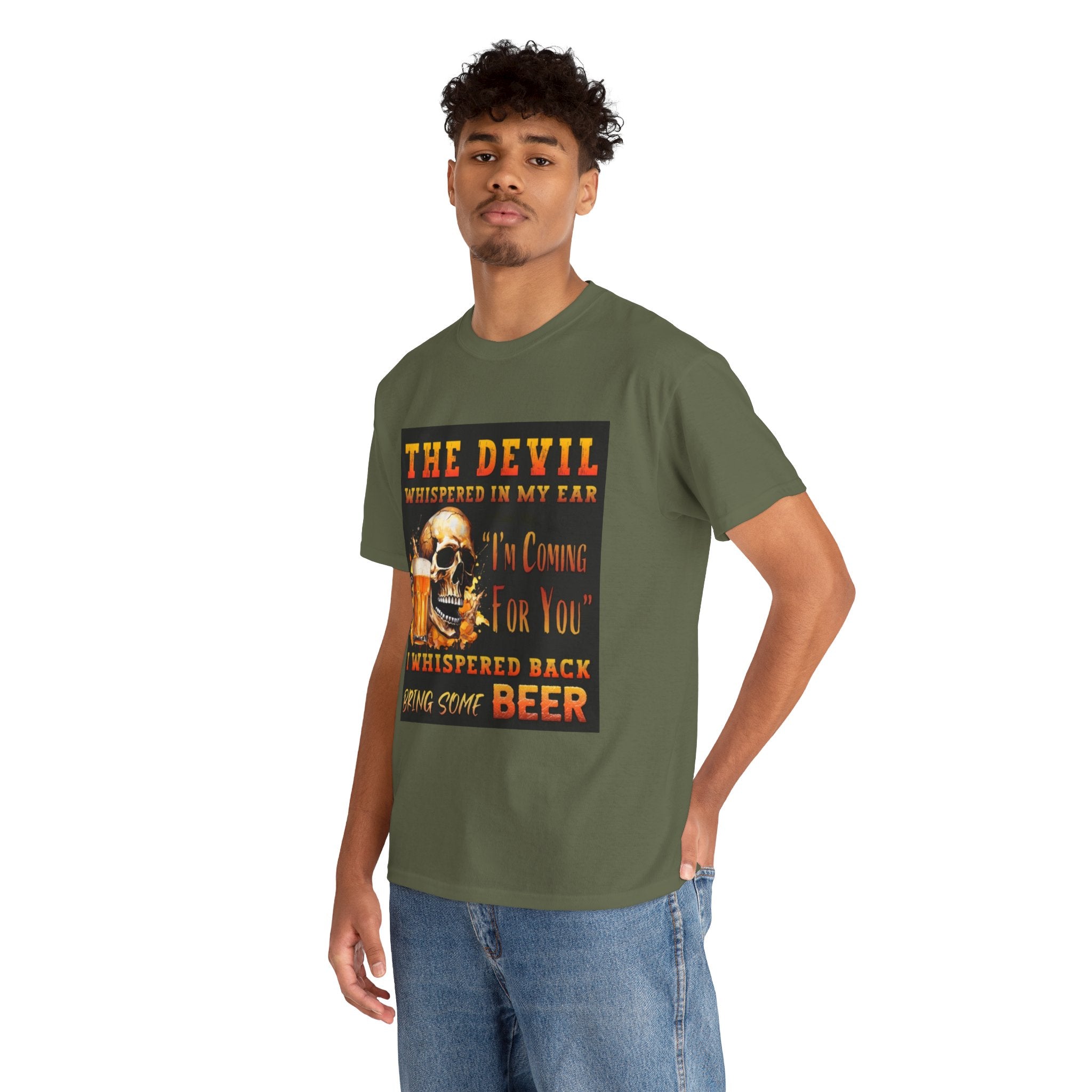 Devil Whispered T-Shirt — “I’m Coming For You” Skull Beer Graphic Tee