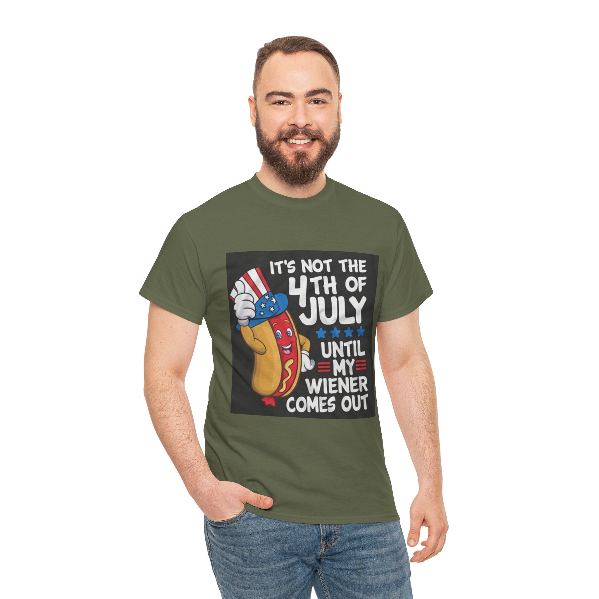 4th of July Funny Hot Dog T-Shirt — "It's Not the 4th of July Until My Wiener Comes Out"