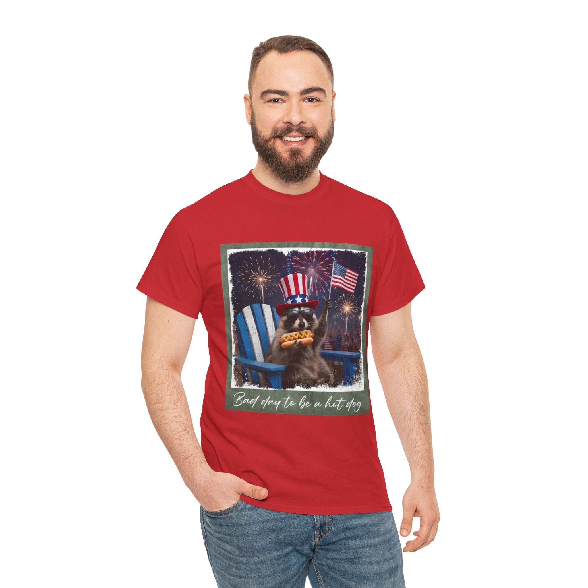 Patriotic Uncle Sam Bear T-Shirt — 'God Spares Us to Be a Hot Dog' 4th of July Tee