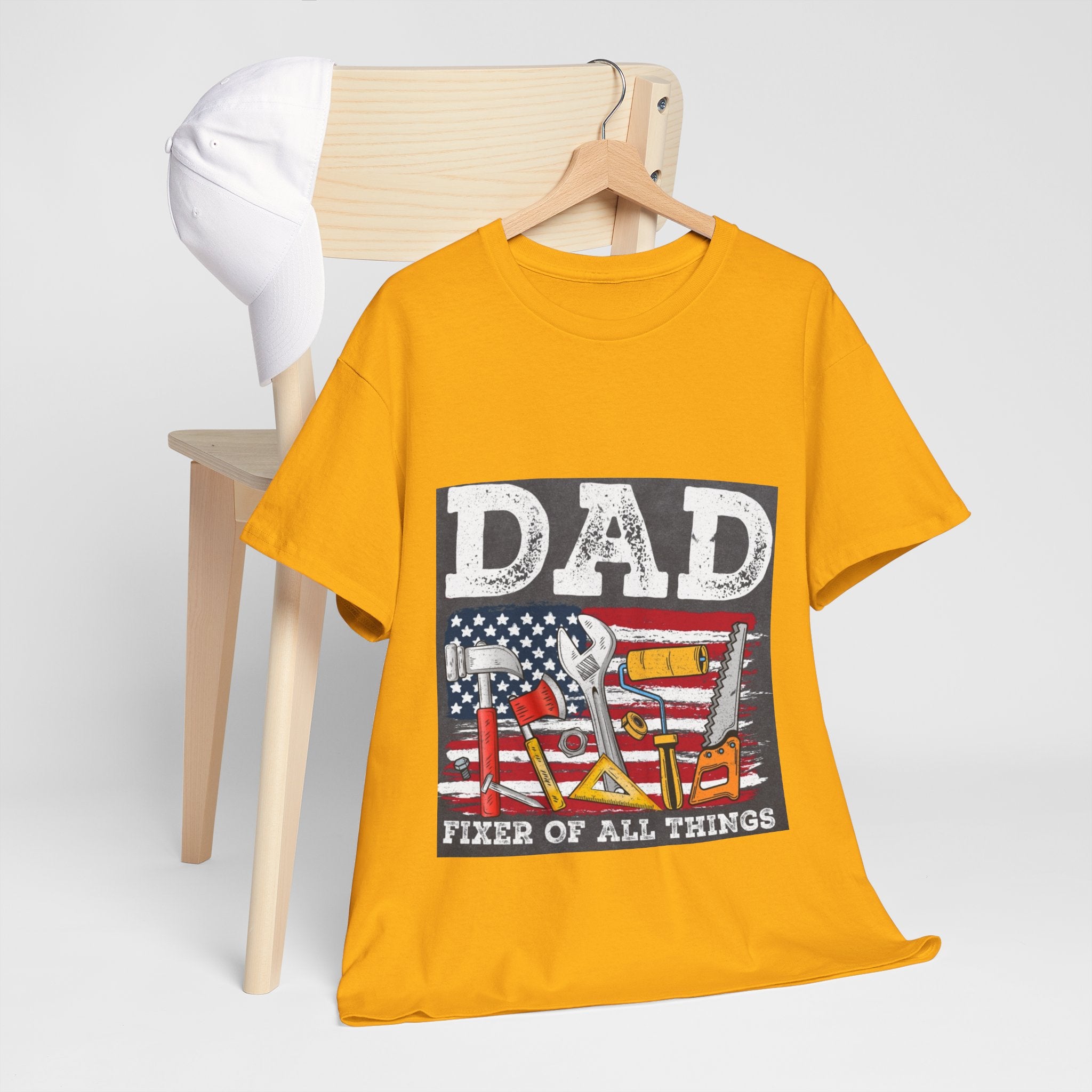 Dad Fixer Of All Things T-Shirt — American Flag Tool Graphic Tee for Fathers