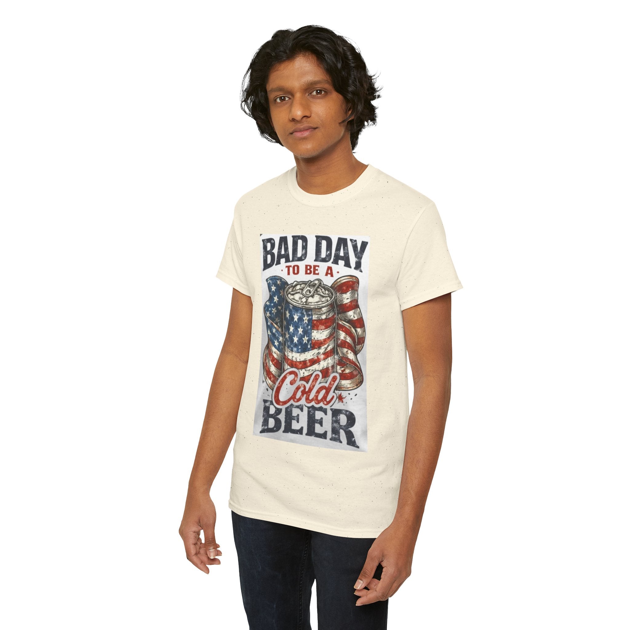 Bad Day to Be a Cold Beer T-Shirt — American Flag Beer Can Graphic Tee