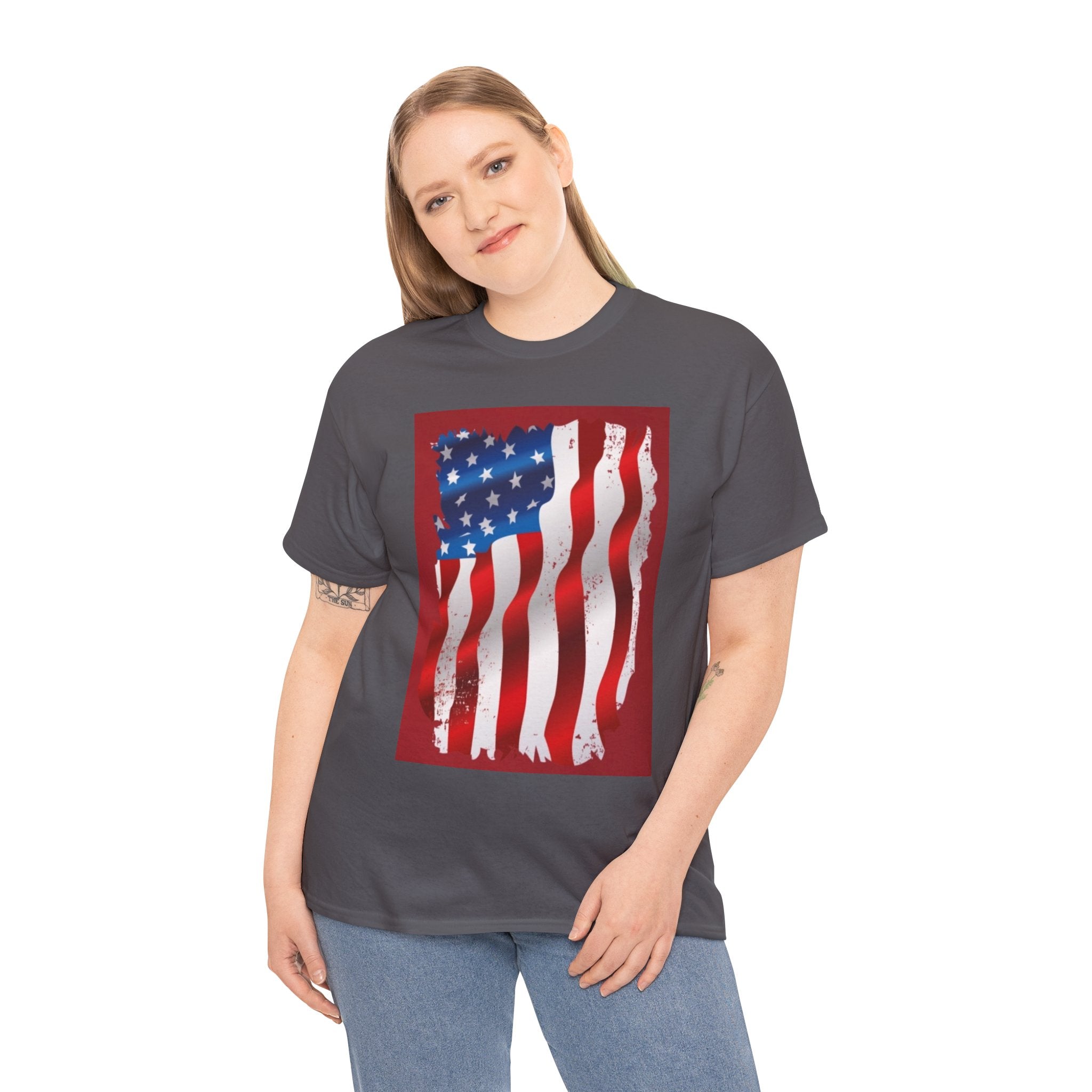 American Flag Graphic Tee — Distressed Wavy Stars & Stripes