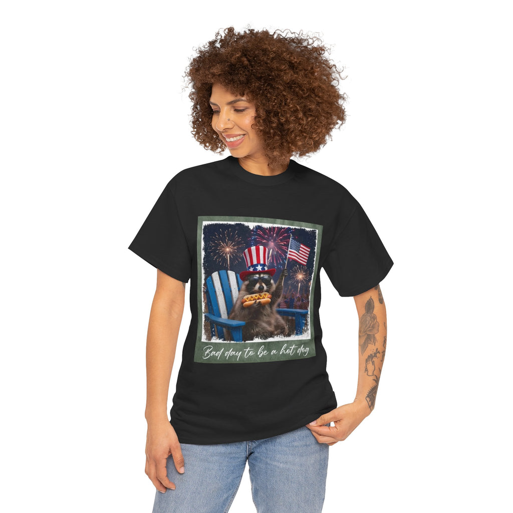 Patriotic Uncle Sam Bear T-Shirt — 'God Spares Us to Be a Hot Dog' 4th of July Tee