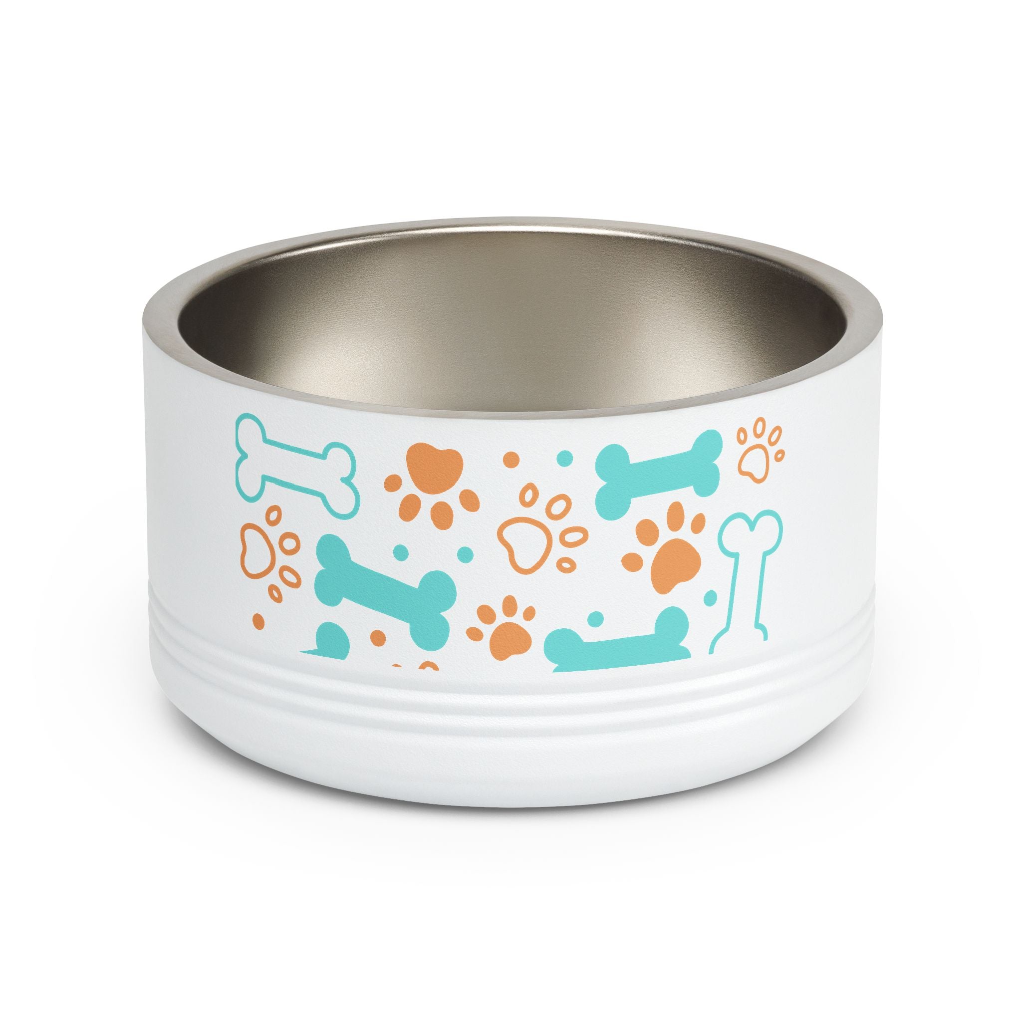 Dog Bone & Paw Print Pet Bowl — 18oz Stainless Steel Dog Food Dish