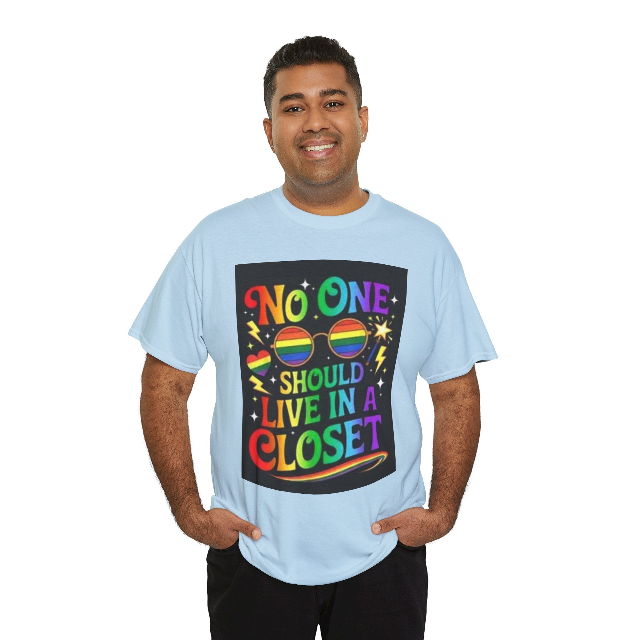 T‑Shirt — "No One Should Live in a Closet" Rainbow Pride Tee